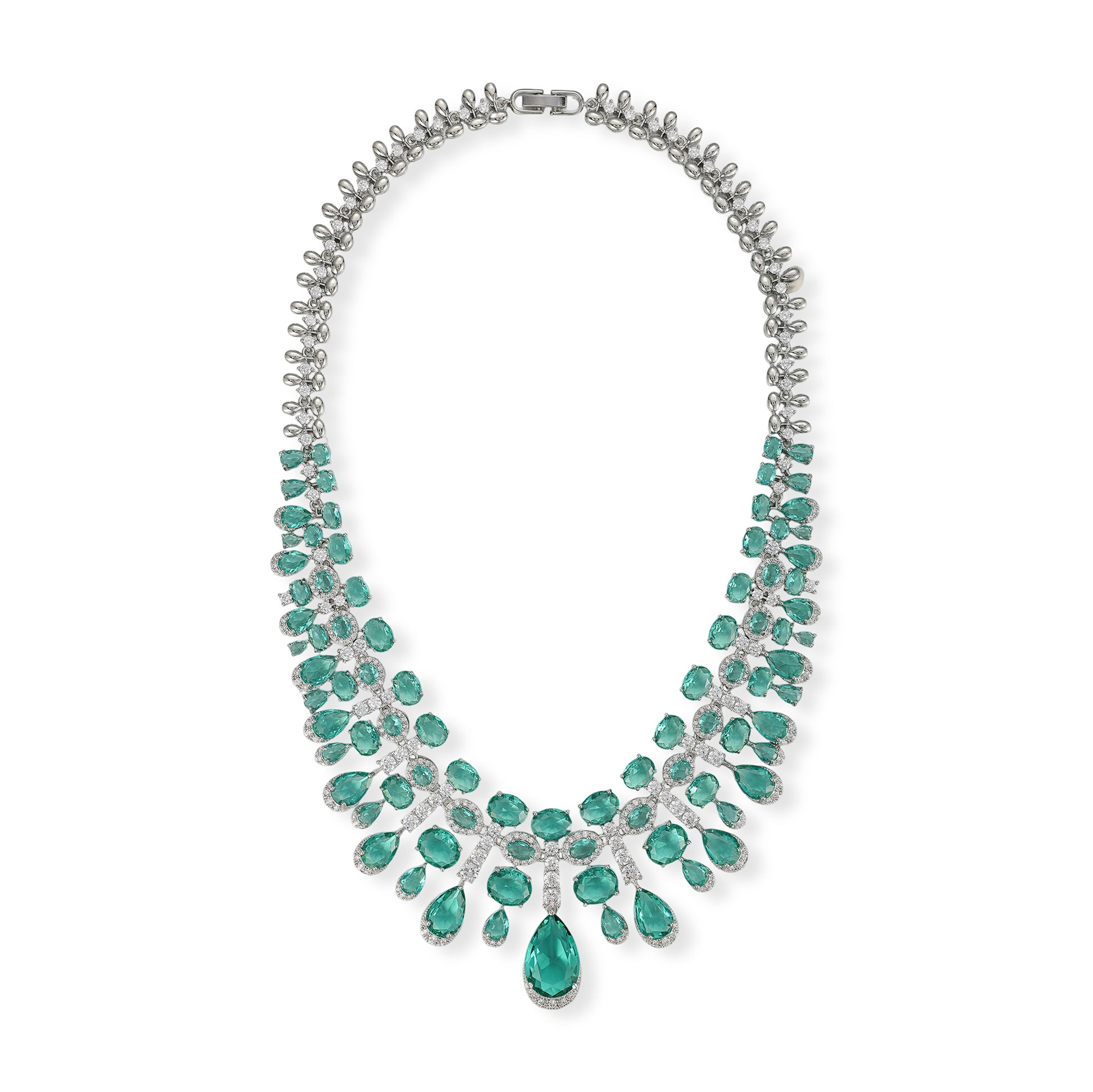 Daggard Green Teardrop Oval Drop Earrings & Necklace Set