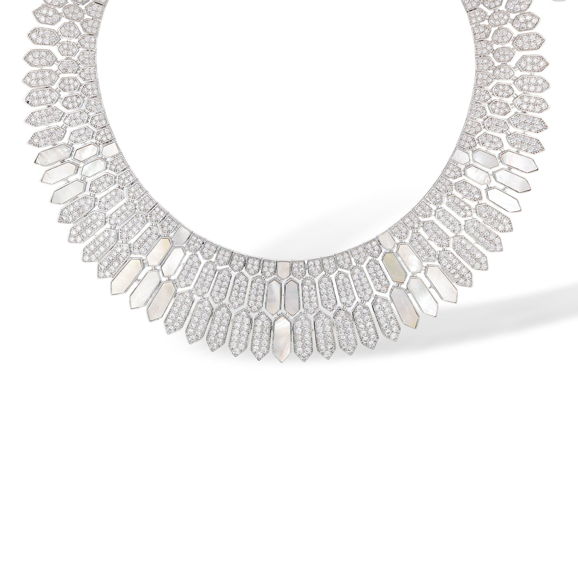 Daglina White Shield Mother-of Pearl Earrings & Necklace Set