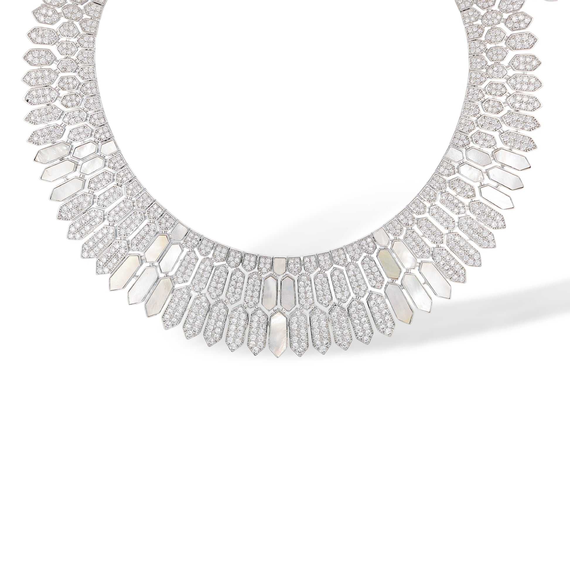 Daglina White Shield Mother-of Pearl Earrings & Necklace Set