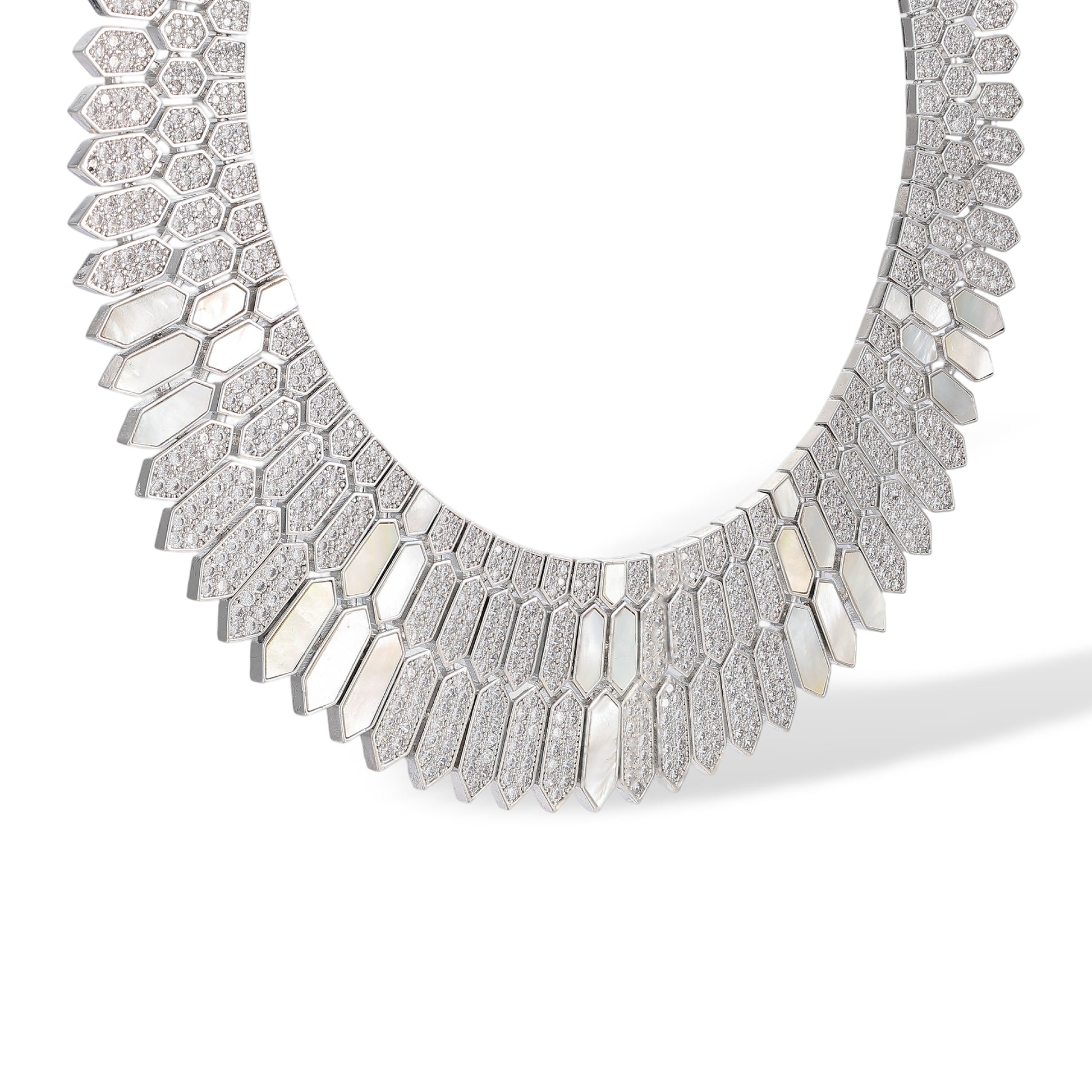 Daglina White Shield Mother-of Pearl Earrings & Necklace Set