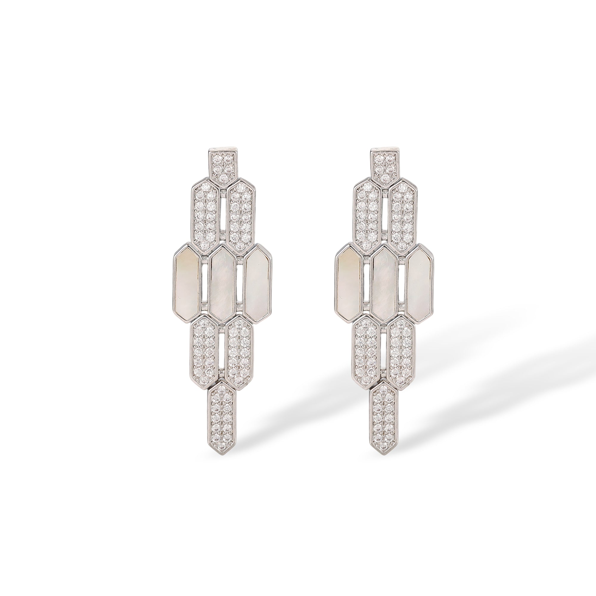 Daglina White Shield Mother-of Pearl Earrings & Necklace Set