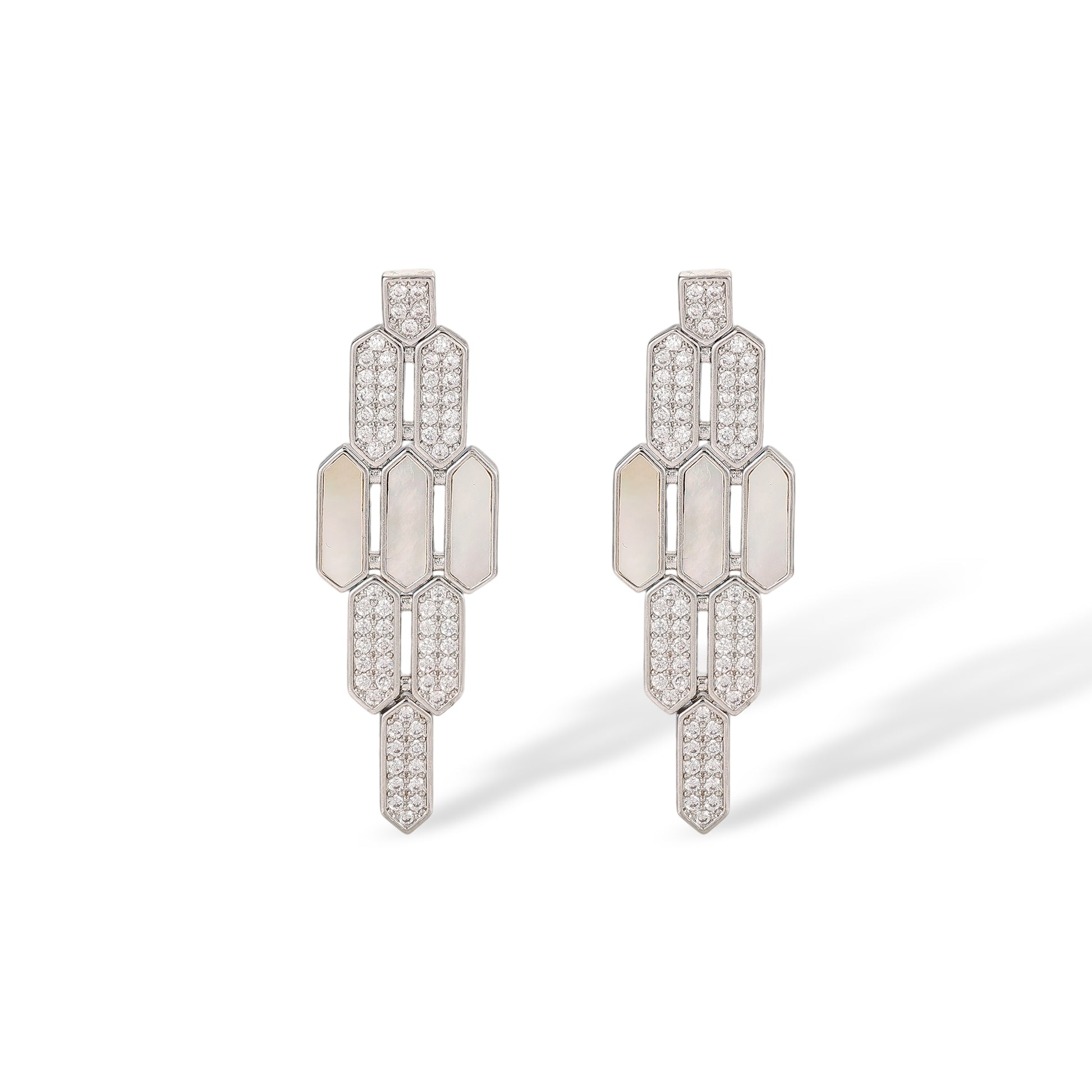 Daglina White Shield Mother-of Pearl Earrings & Necklace Set