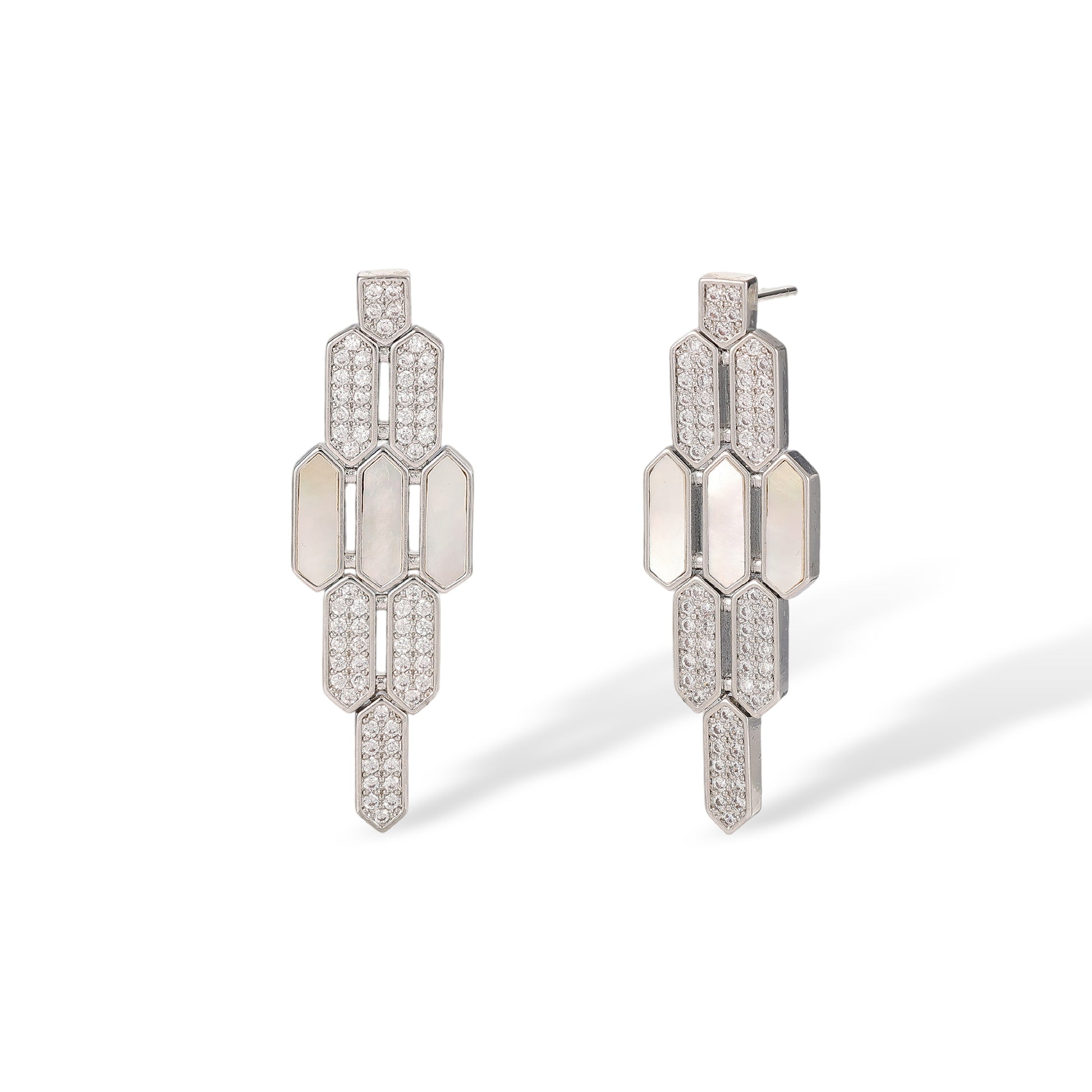 Daglina White Shield Mother-of Pearl Earrings & Necklace Set