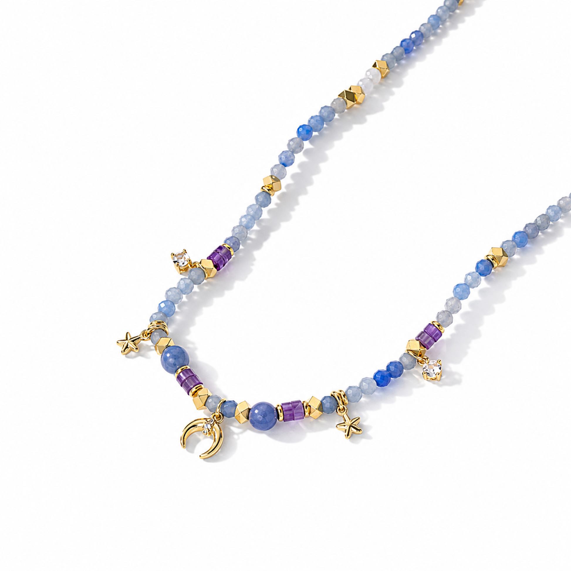 Dagtrud Blue Star Moon Natural Stone Necklace