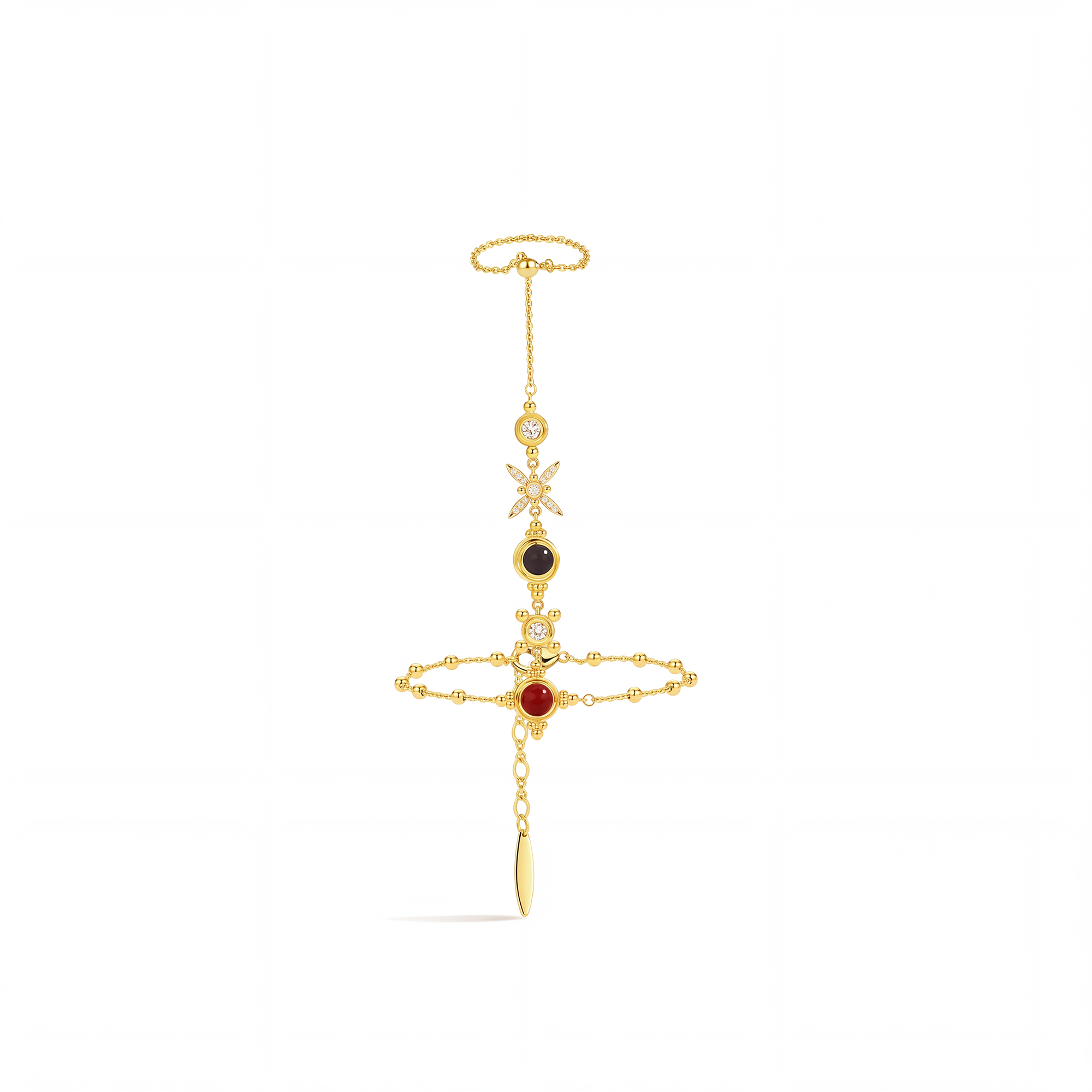 Dalmace 24K Gold Starburst Round Linked Finger Bracelet