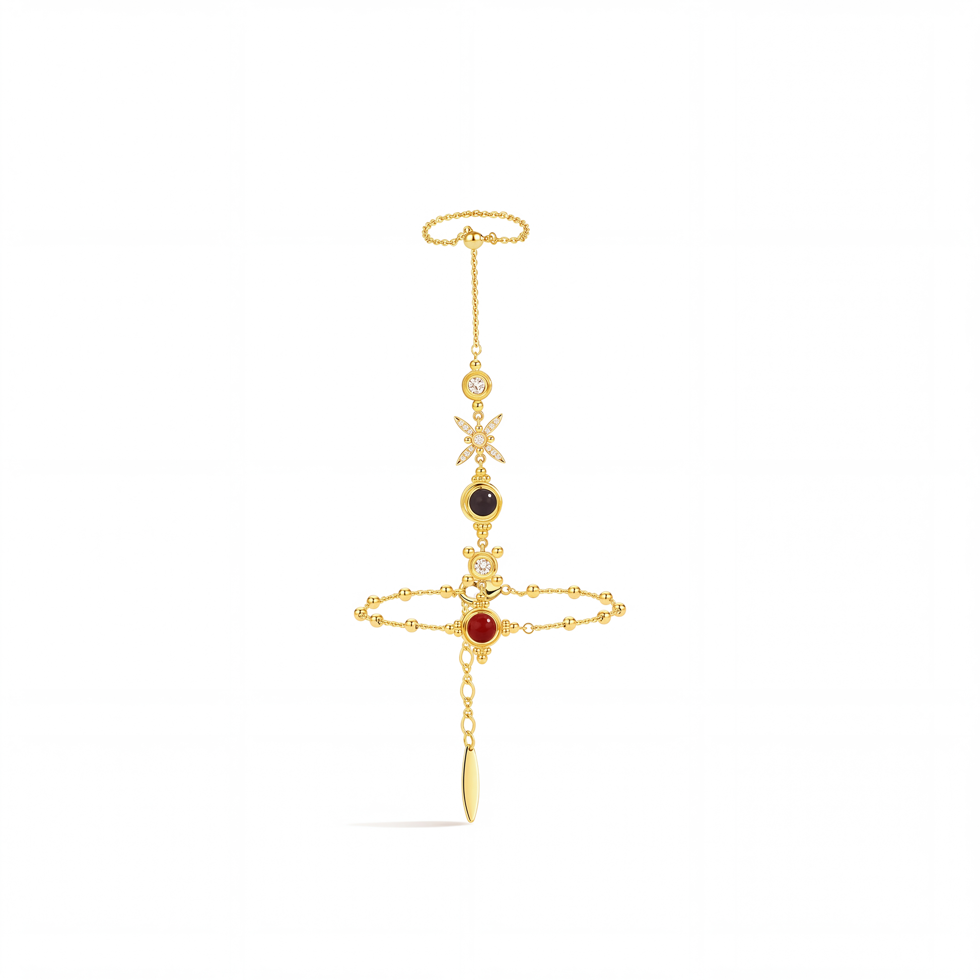 Dalmace 24K Gold Starburst Round Linked Finger Bracelet
