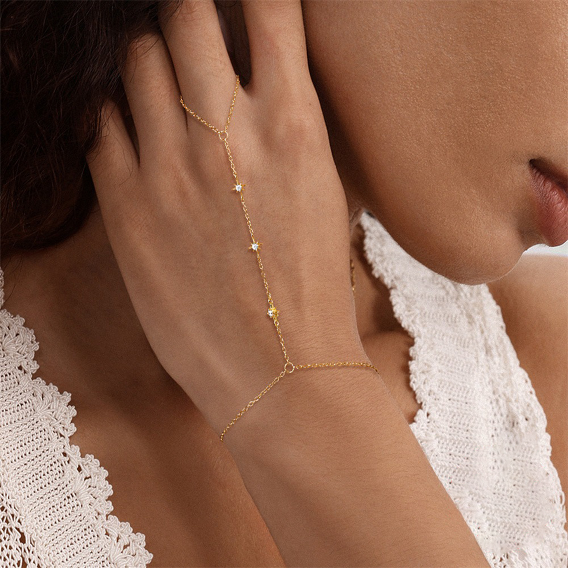 Damaris 14K Gold Star Linked Finger Bracelet