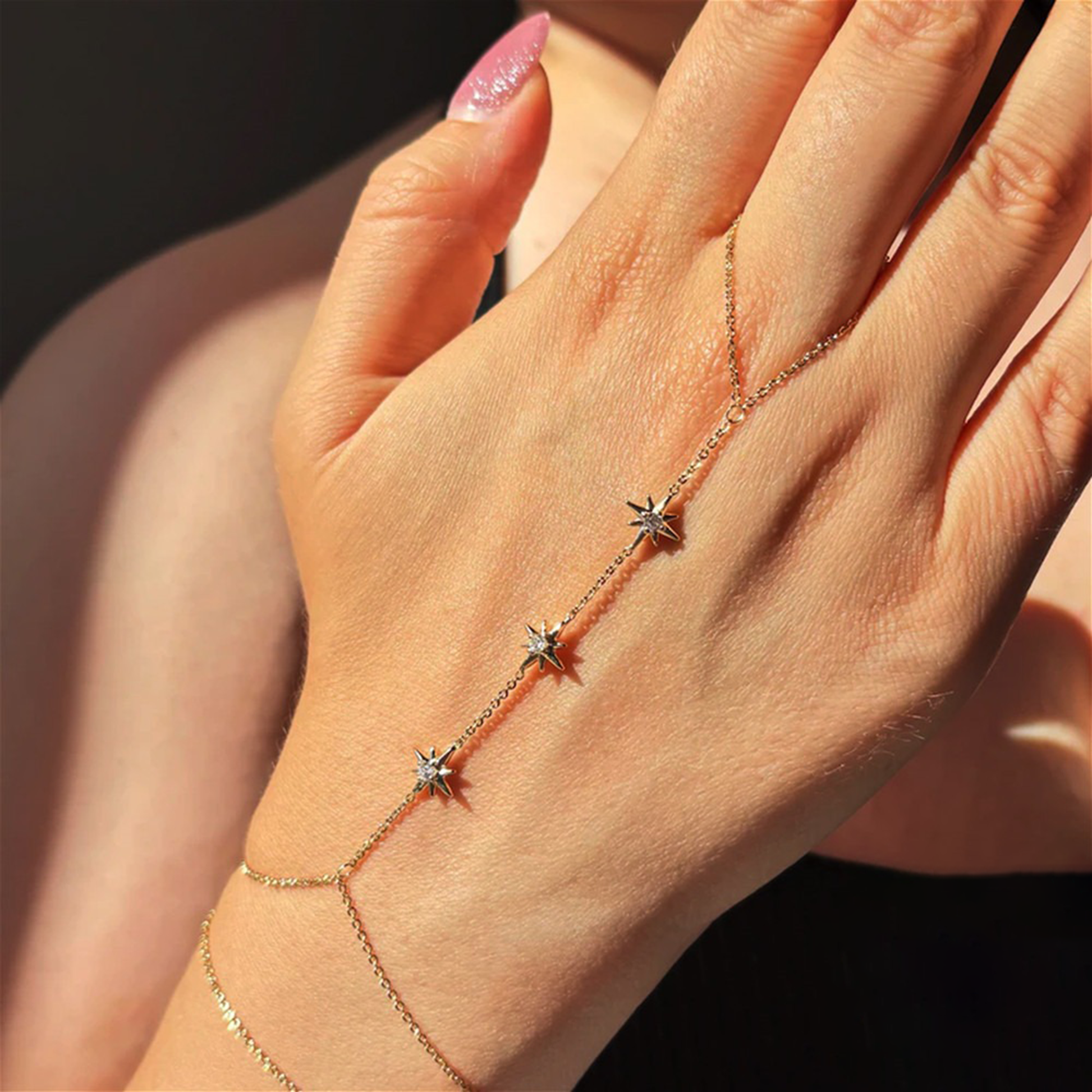 Damaris 14K Gold Star Linked Finger Bracelet
