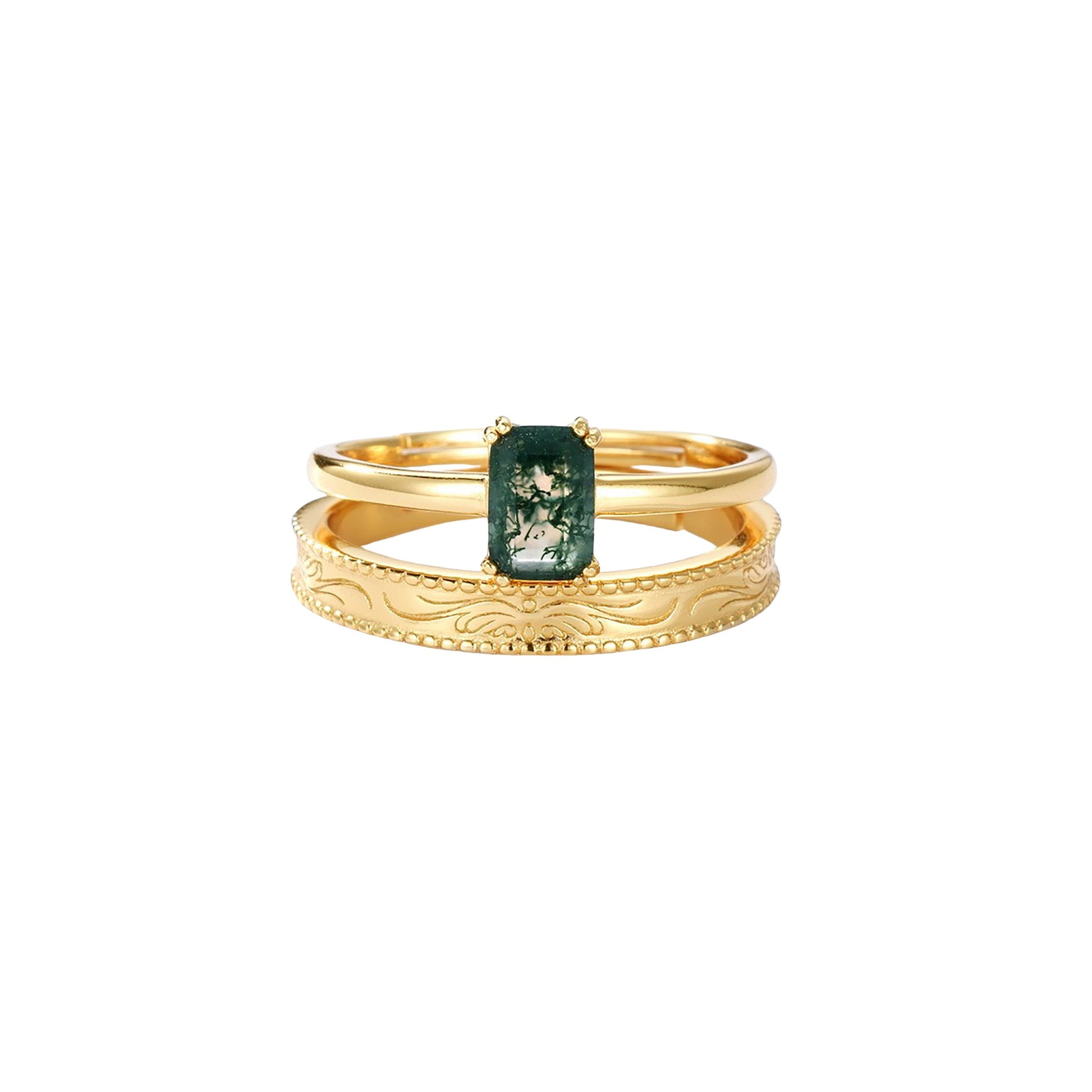 Délicia Green Moss Rectangular Open Ring Set