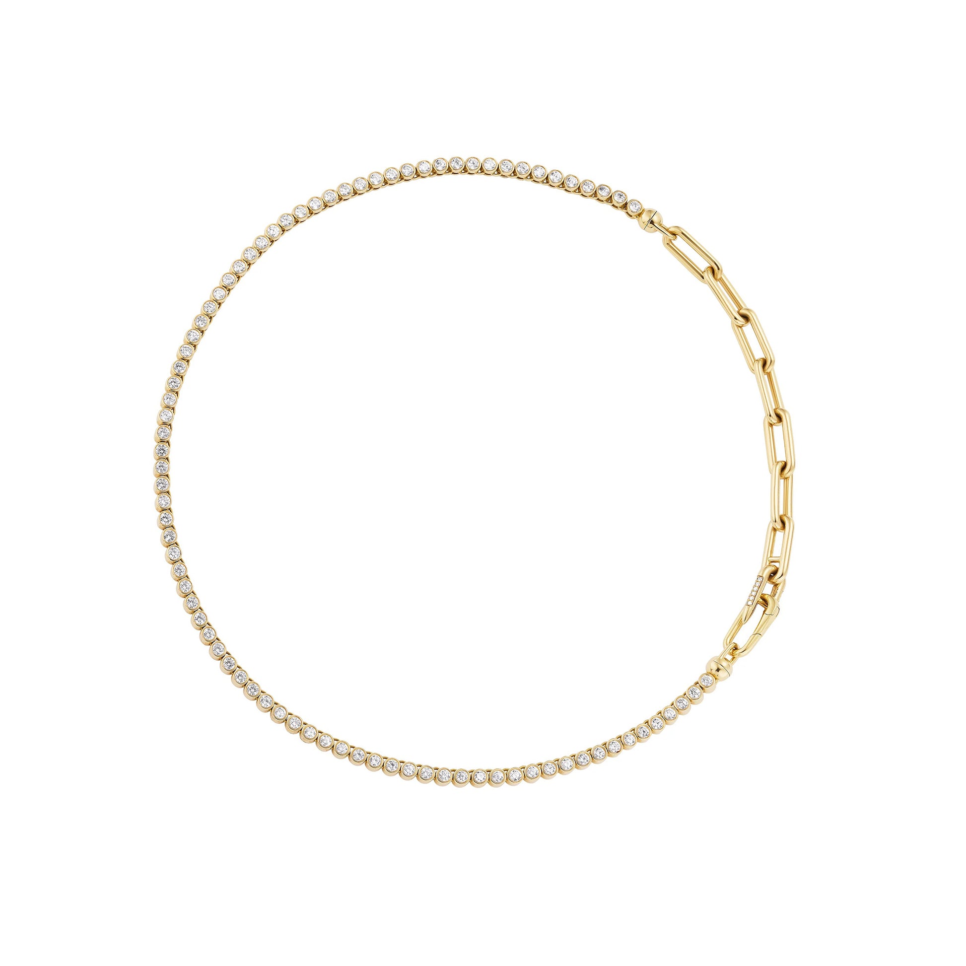 Diana 14K Gold Mixed-Link Bezel Tennis Necklace