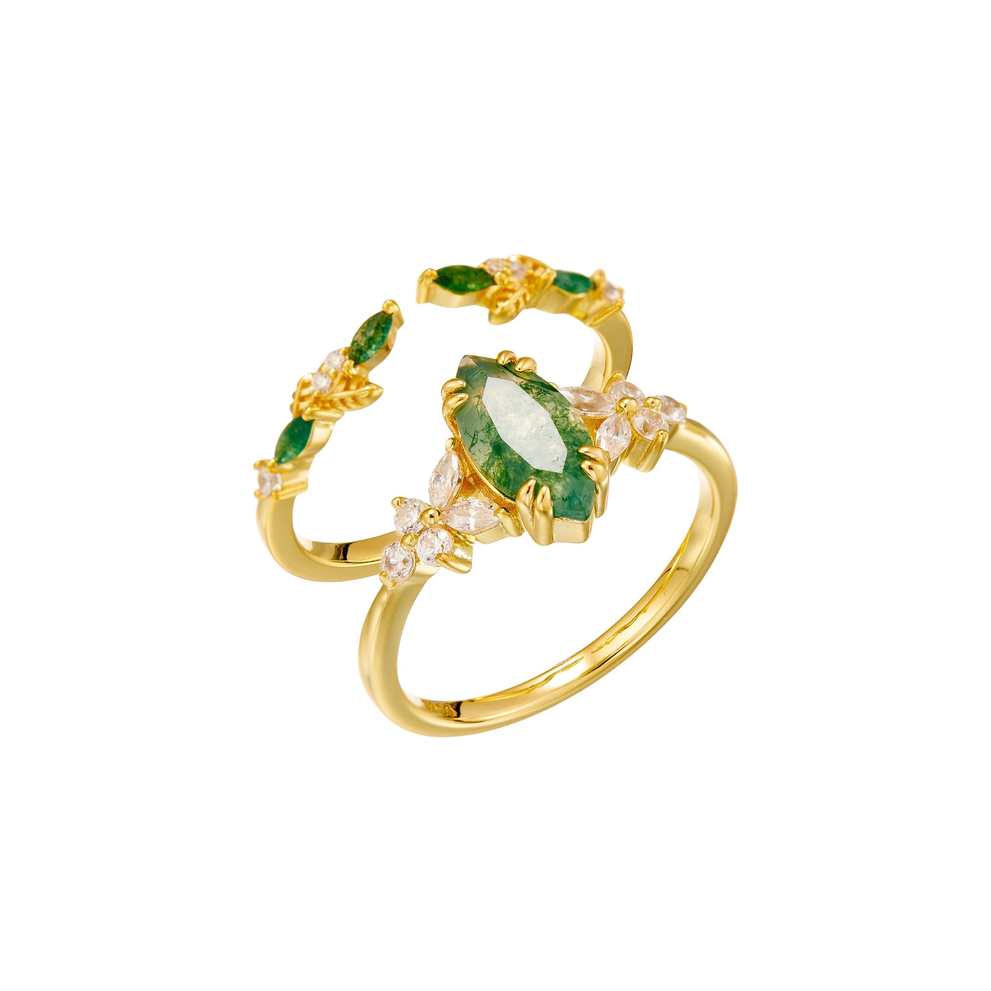 Dieudonné 14K Gold Moss Navette Ring Set