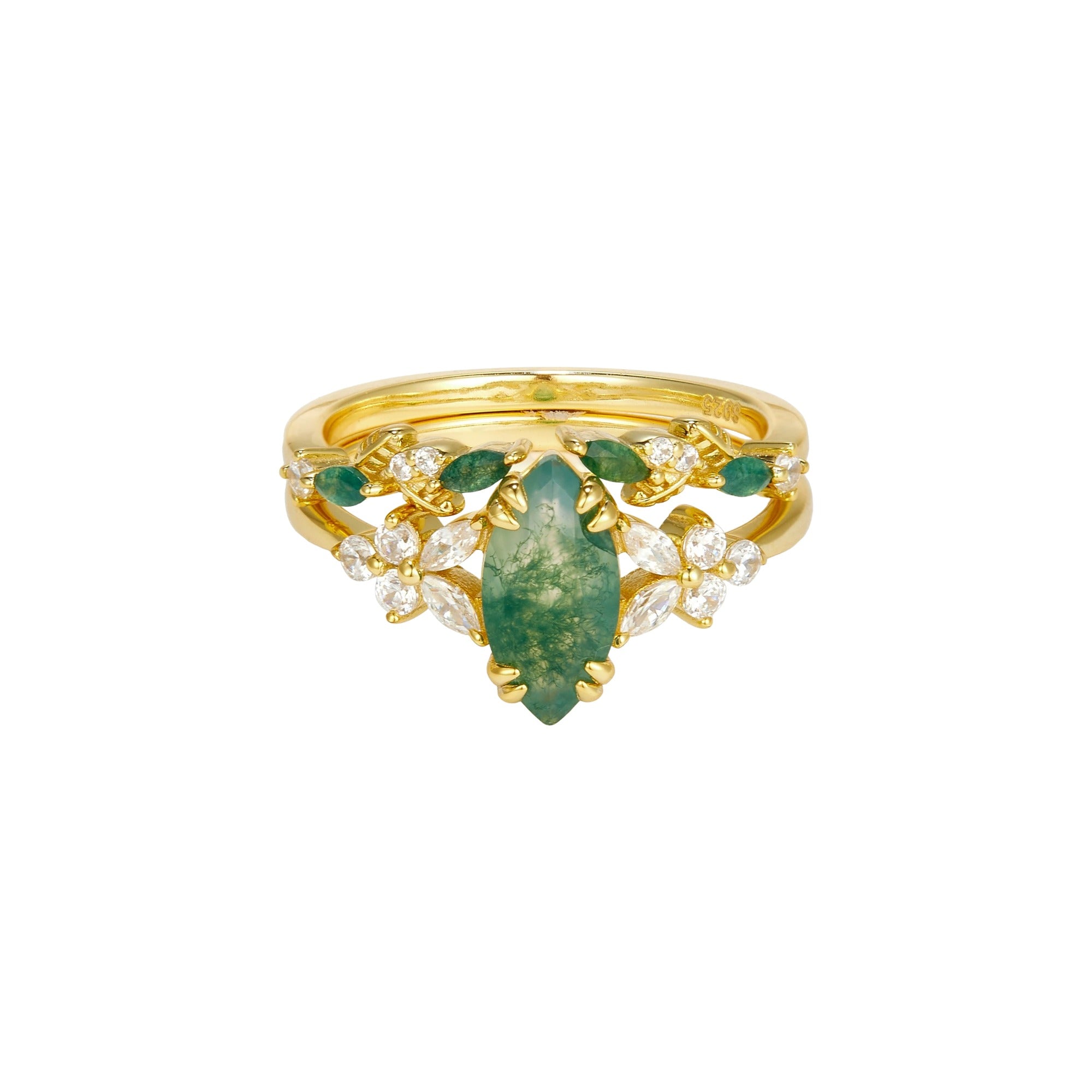Dieudonné 14K Gold Moss Navette Ring Set