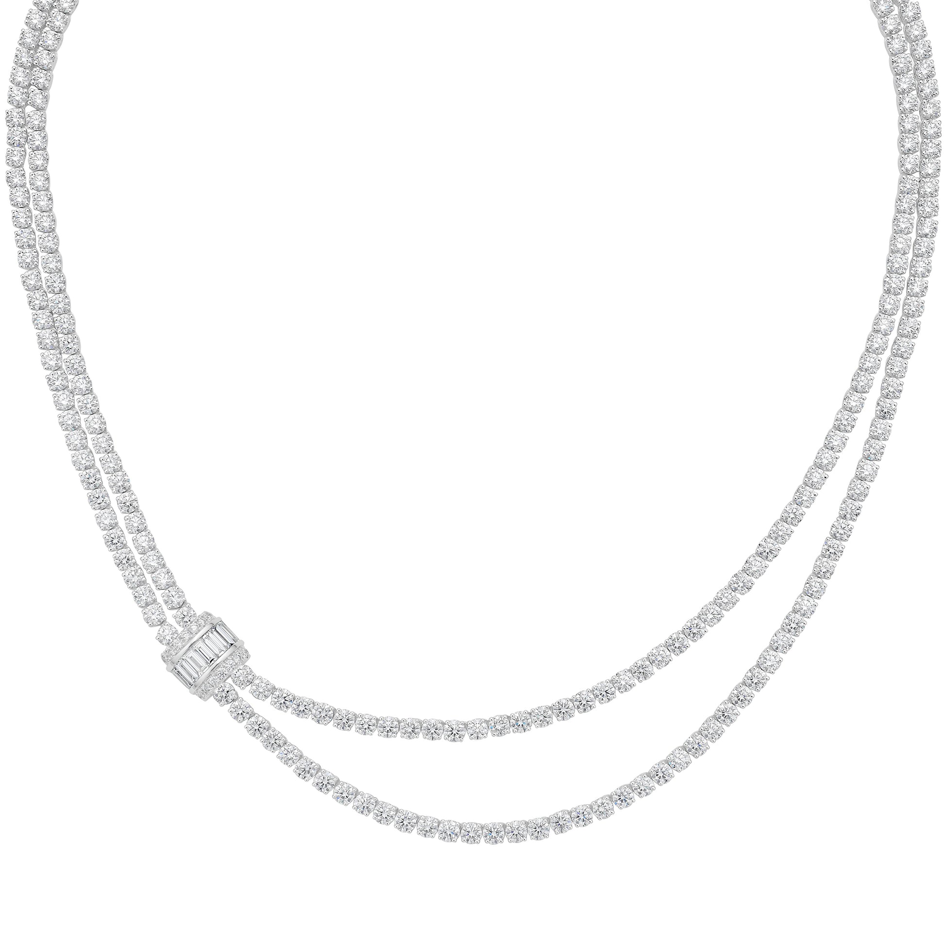 Dionysia White Layered Round Baguette Necklace