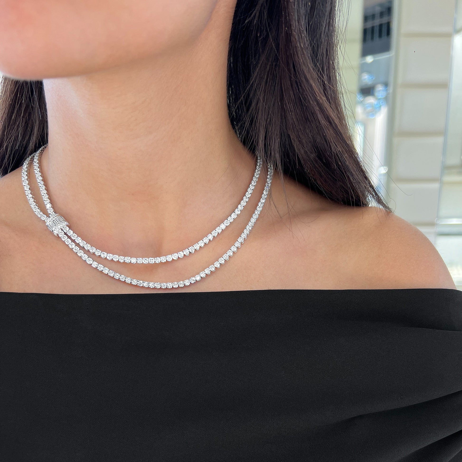 Dionysia White Layered Round Baguette Necklace