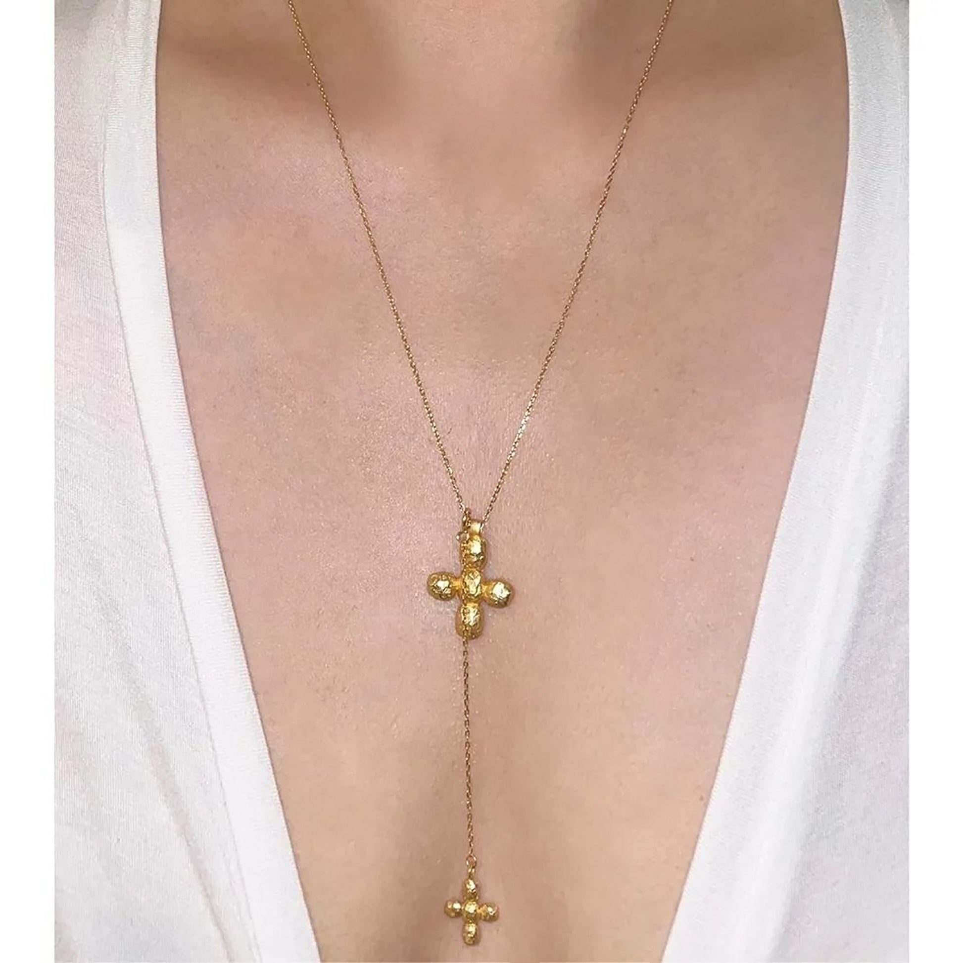 Donatienne 14K Gold Cross Lariat Necklace