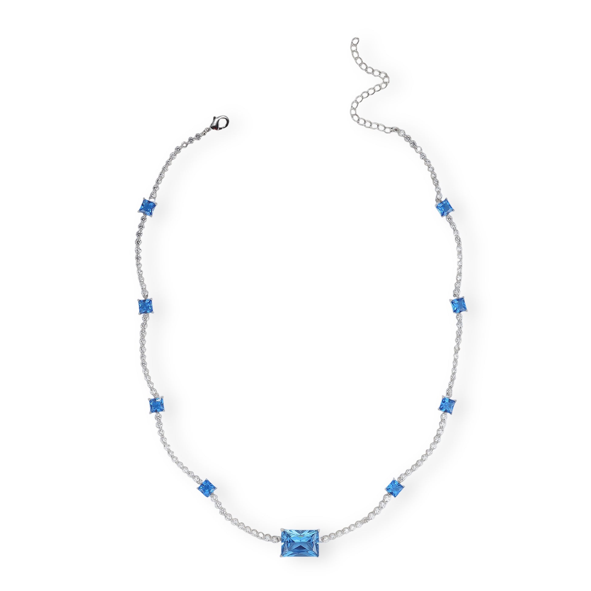 Dulciane Blue Rectangular Round Necklace