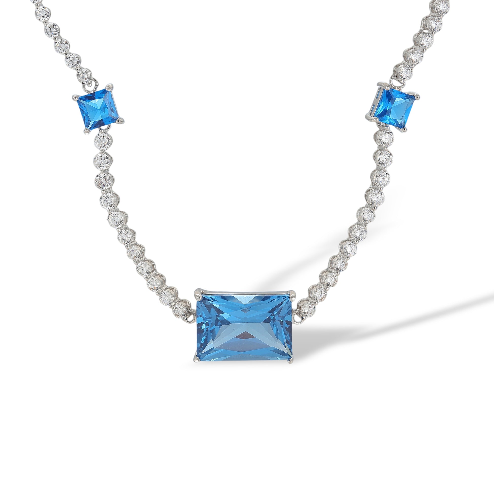 Dulciane Blue Rectangular Round Necklace