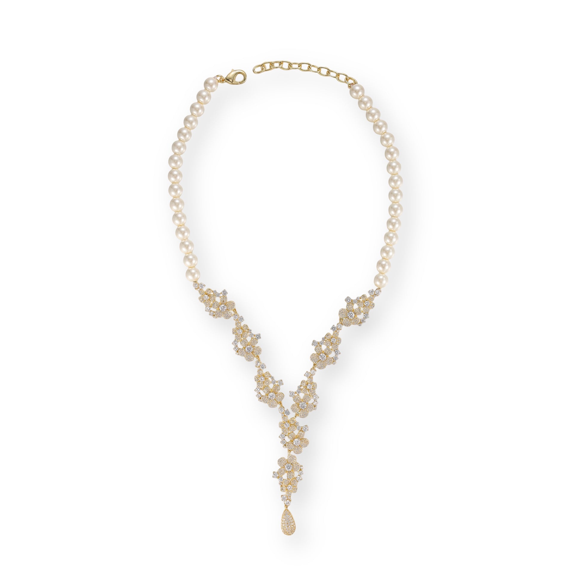 Dunja 14K Gold Floral Pearl Y Shape Necklace