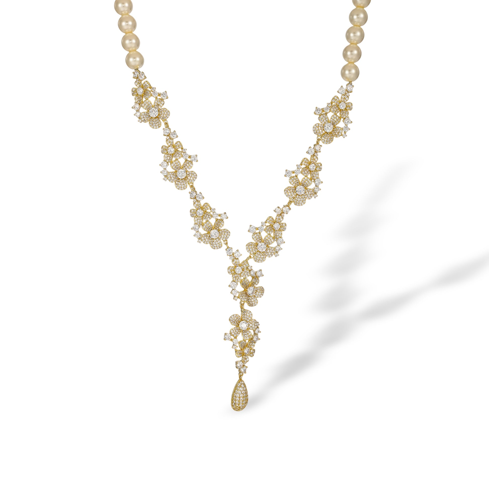 Dunja 14K Gold Floral Pearl Y Shape Necklace