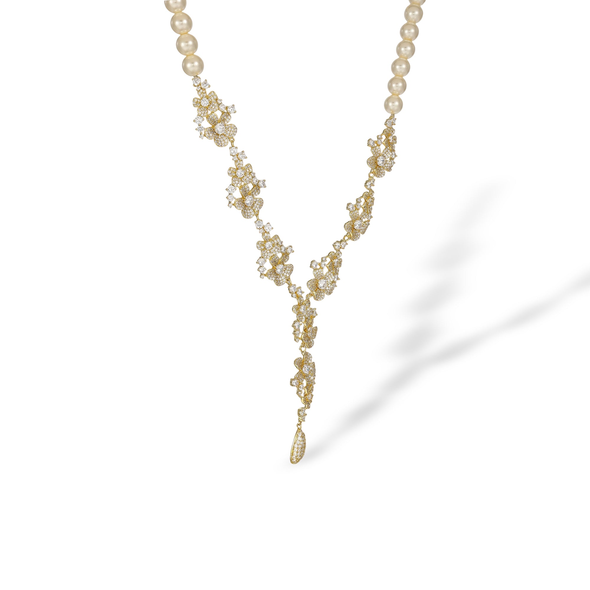 Dunja 14K Gold Floral Pearl Y Shape Necklace