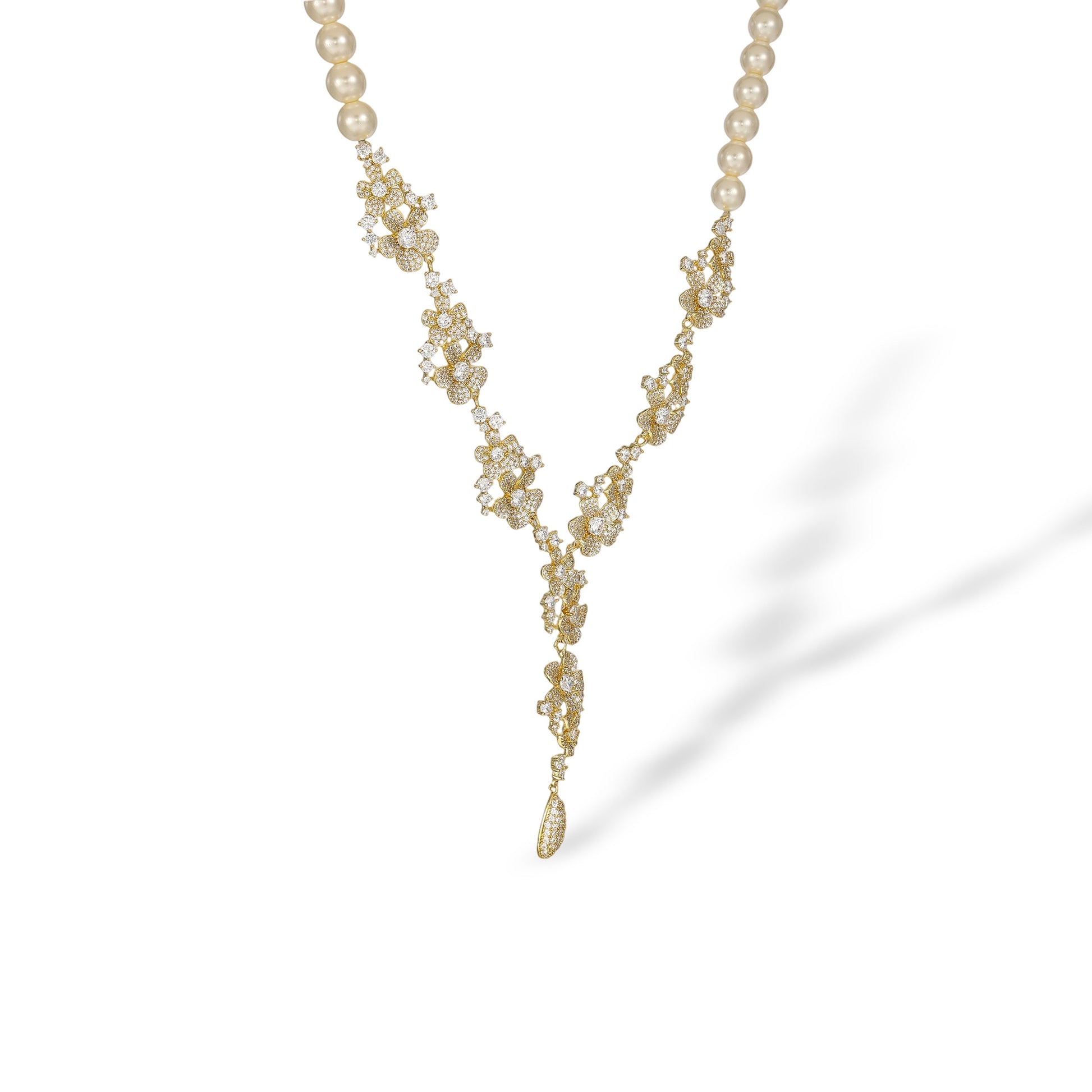 Dunja 14K Gold Floral Pearl Y Shape Necklace