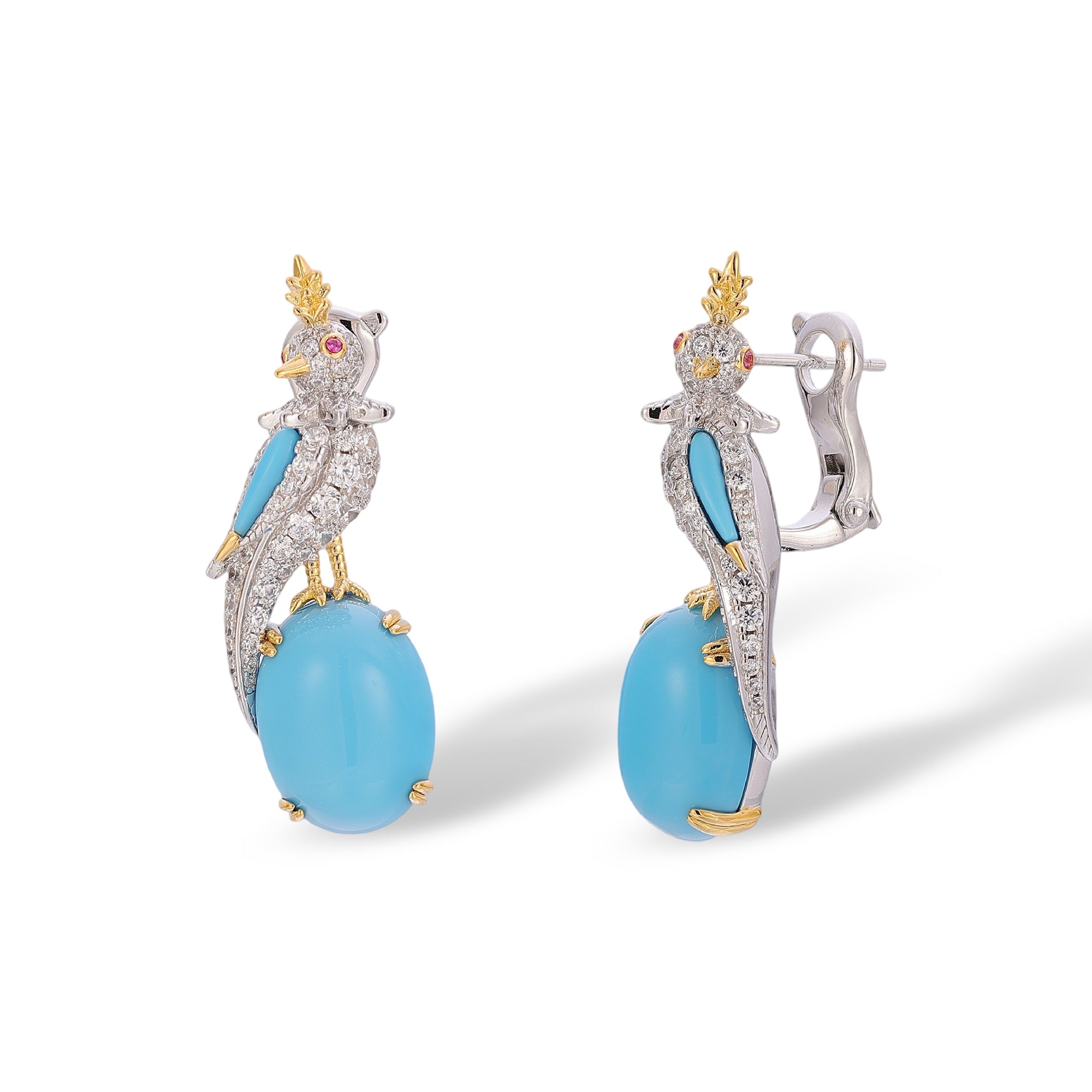 Edelhild Turquoise Bird Oval Earrings