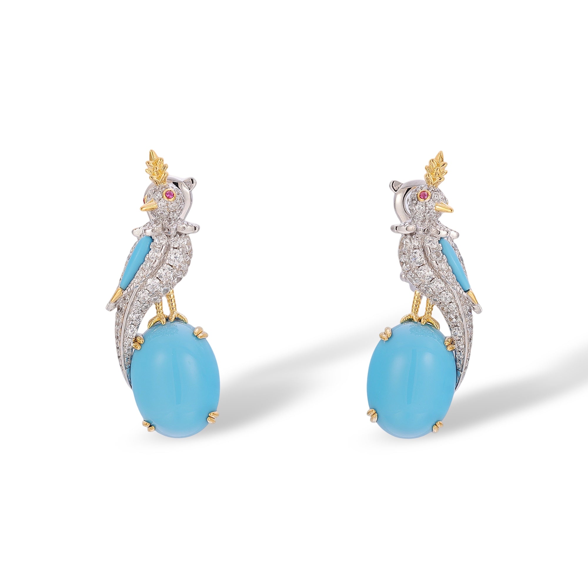 Edelhild Turquoise Bird Oval Earrings