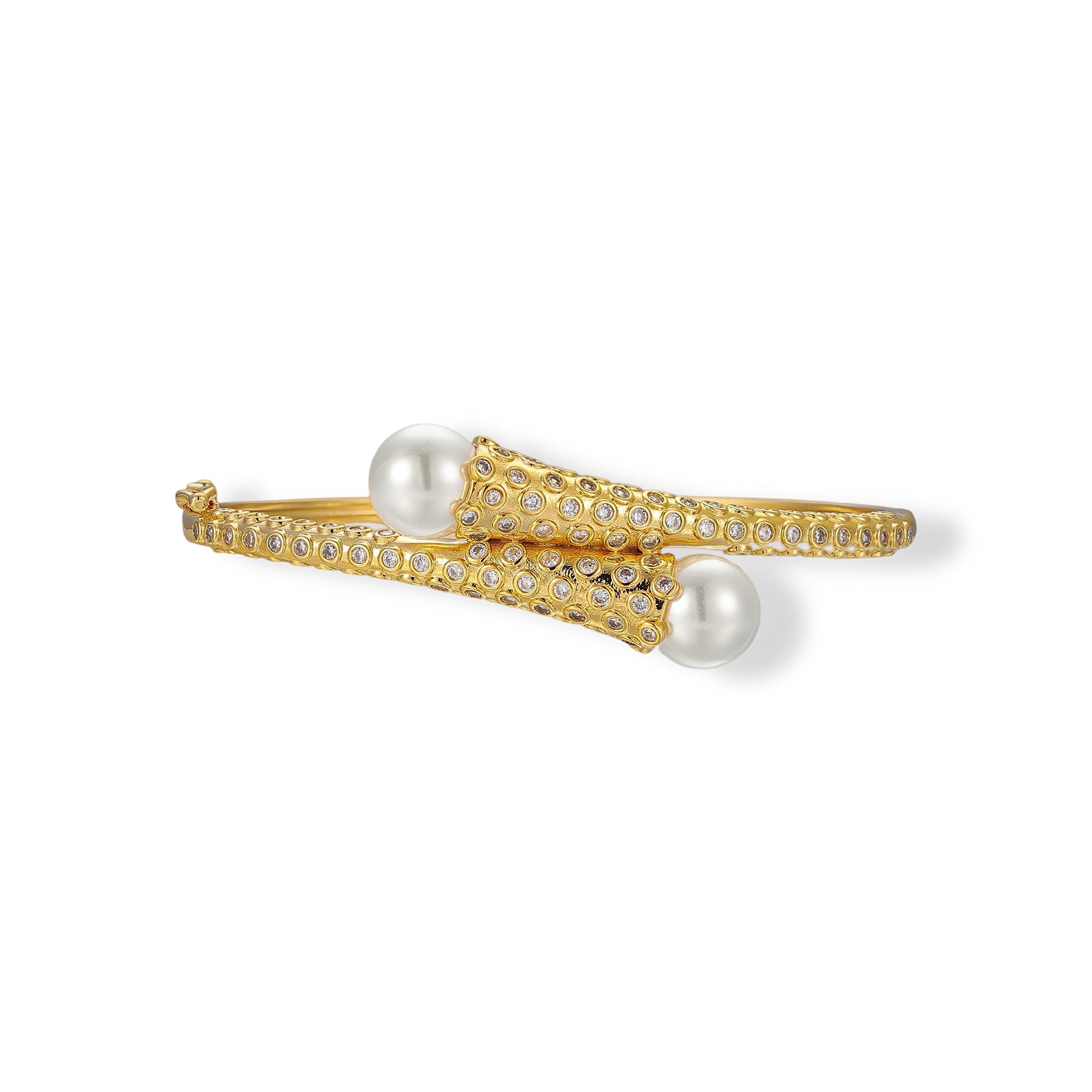 Edelhilde 18K Gold Pavé Dual Pearl Bangle