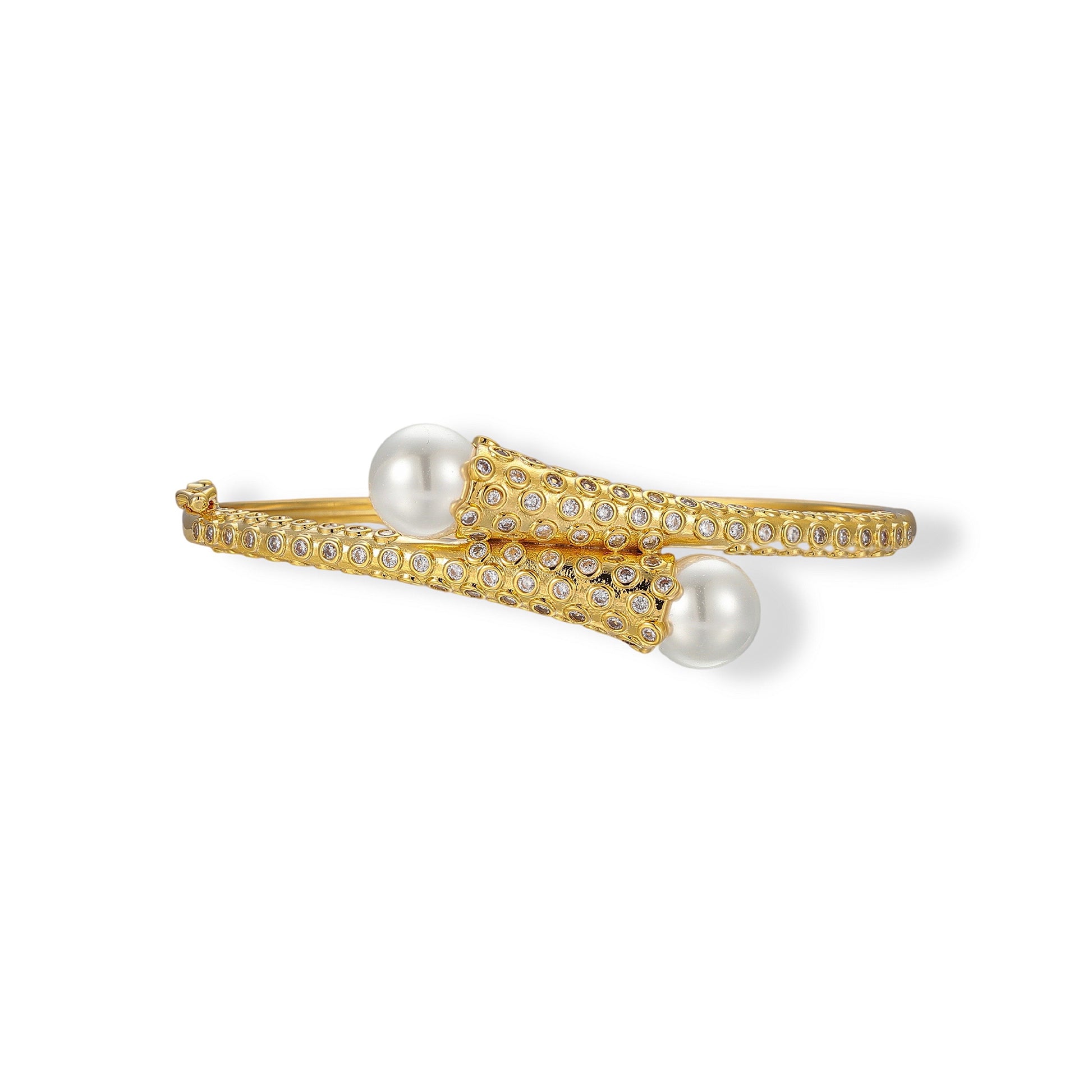 Edelhilde 18K Gold Pavé Dual Pearl Bangle