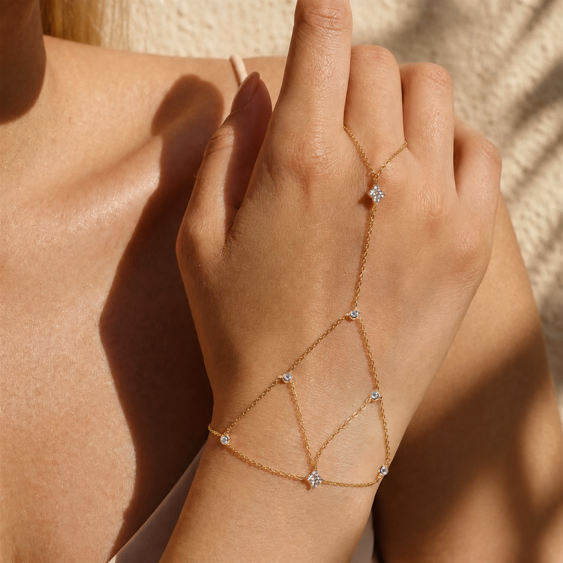 Edellina 14K Gold Geometric Web Linked Finger Bracelet