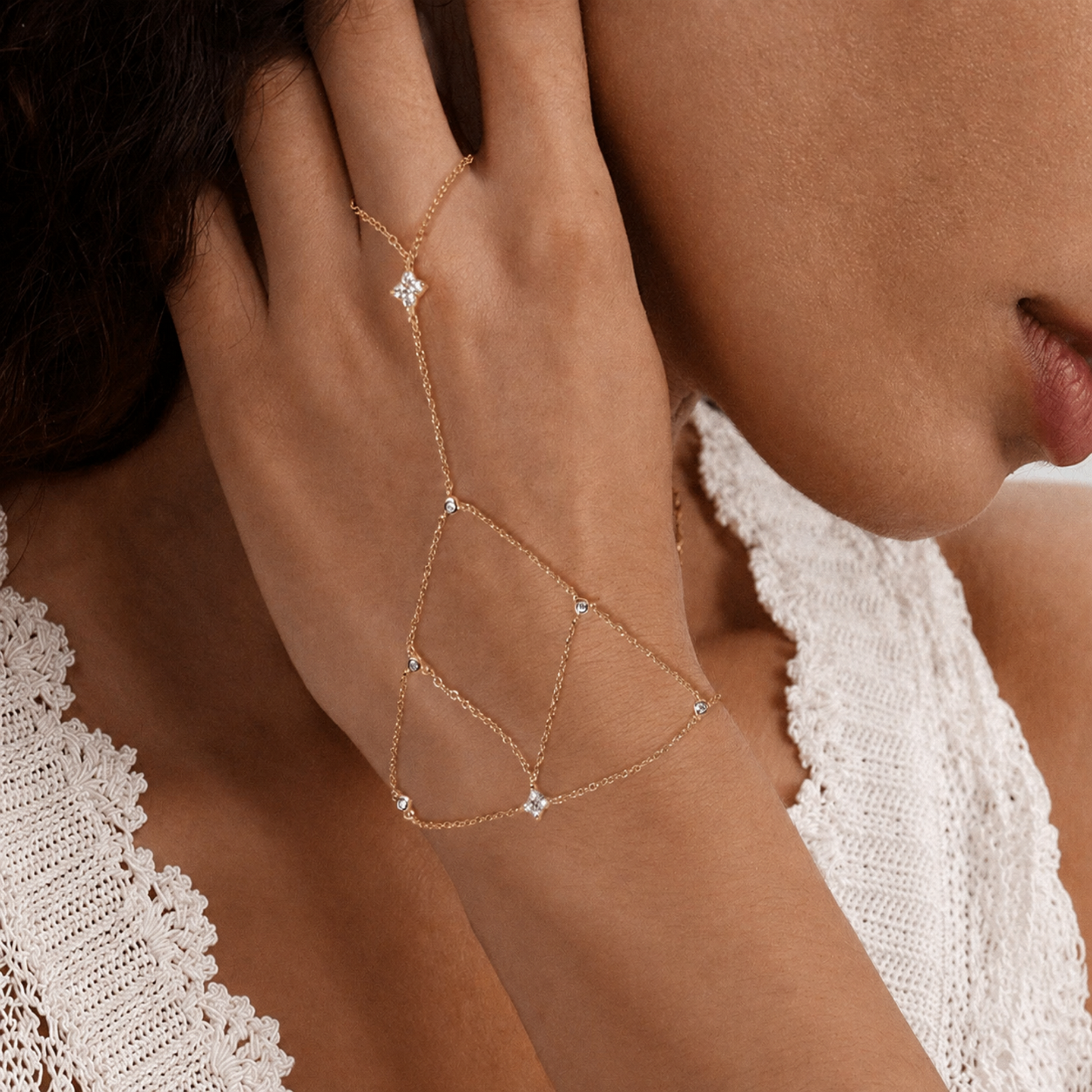 Edellina 14K Gold Geometric Web Linked Finger Bracelet