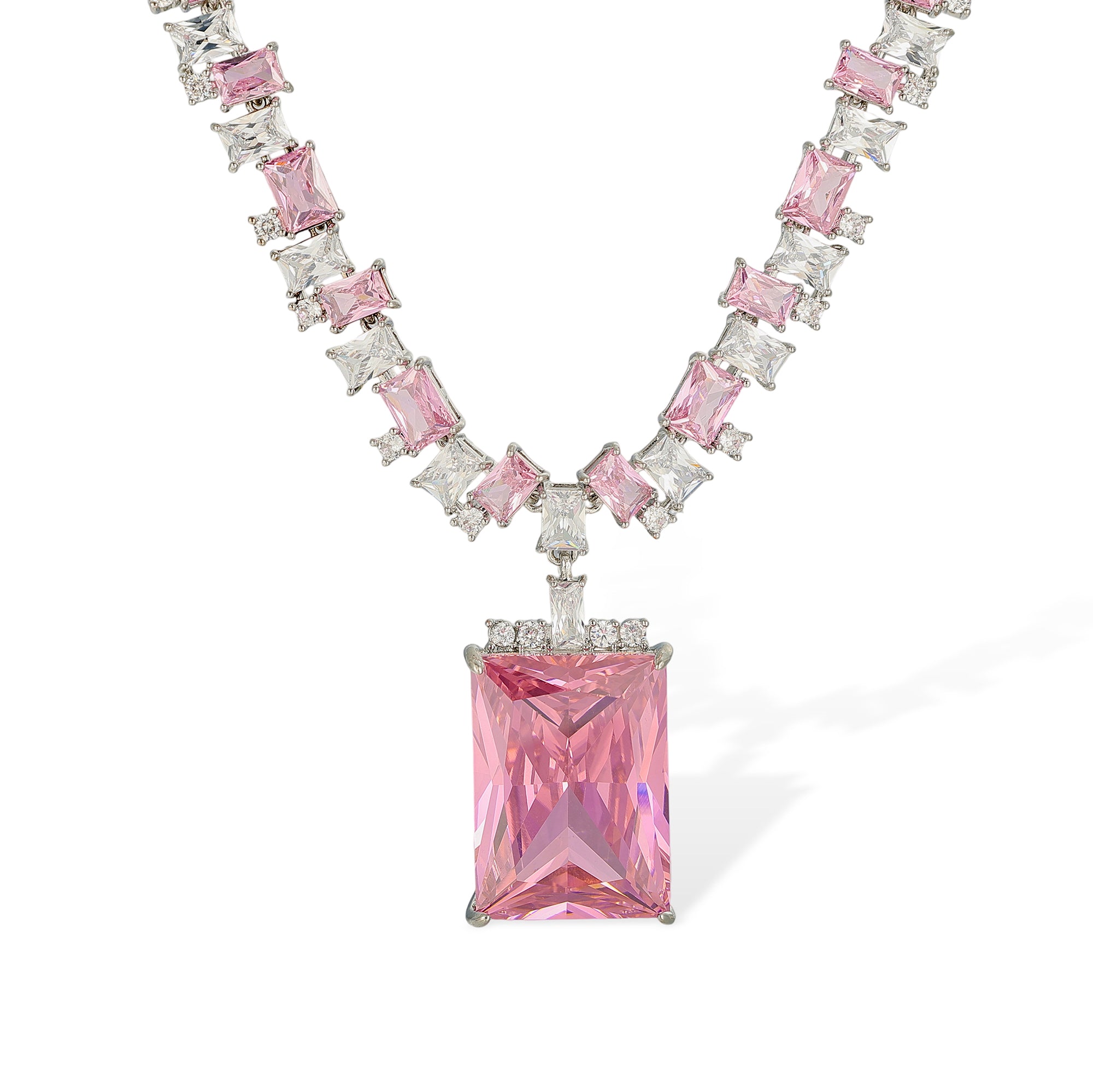 Edelrada Pink Rectangular Earrings & Necklace
