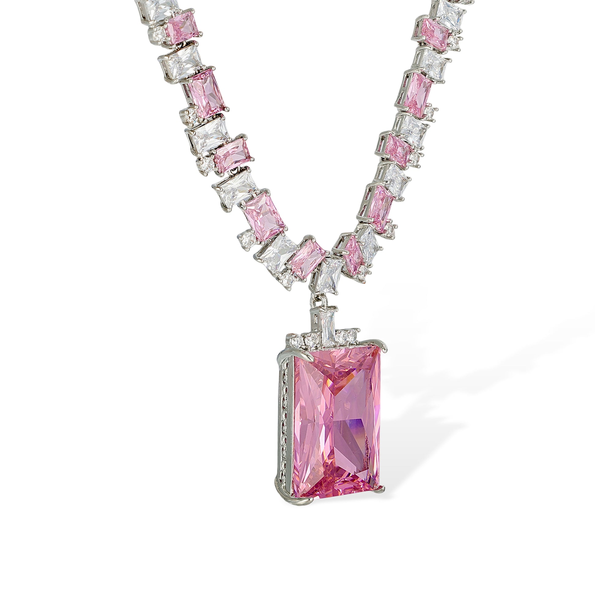 Edelrada Pink Rectangular Earrings & Necklace