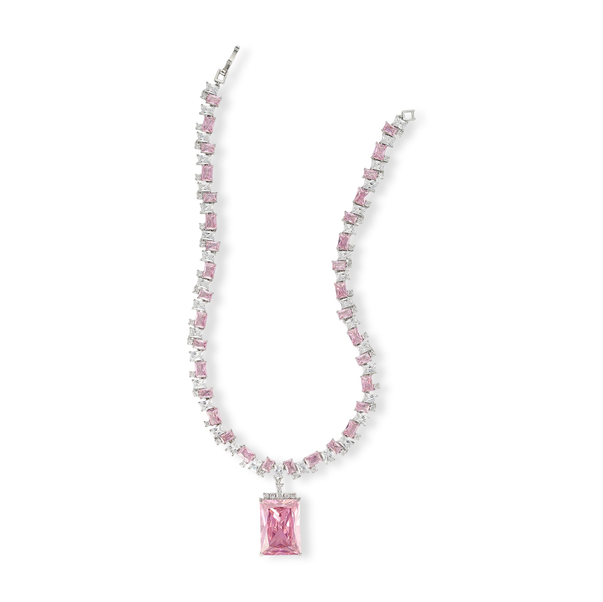 Edelrada Pink Rectangular Earrings & Necklace