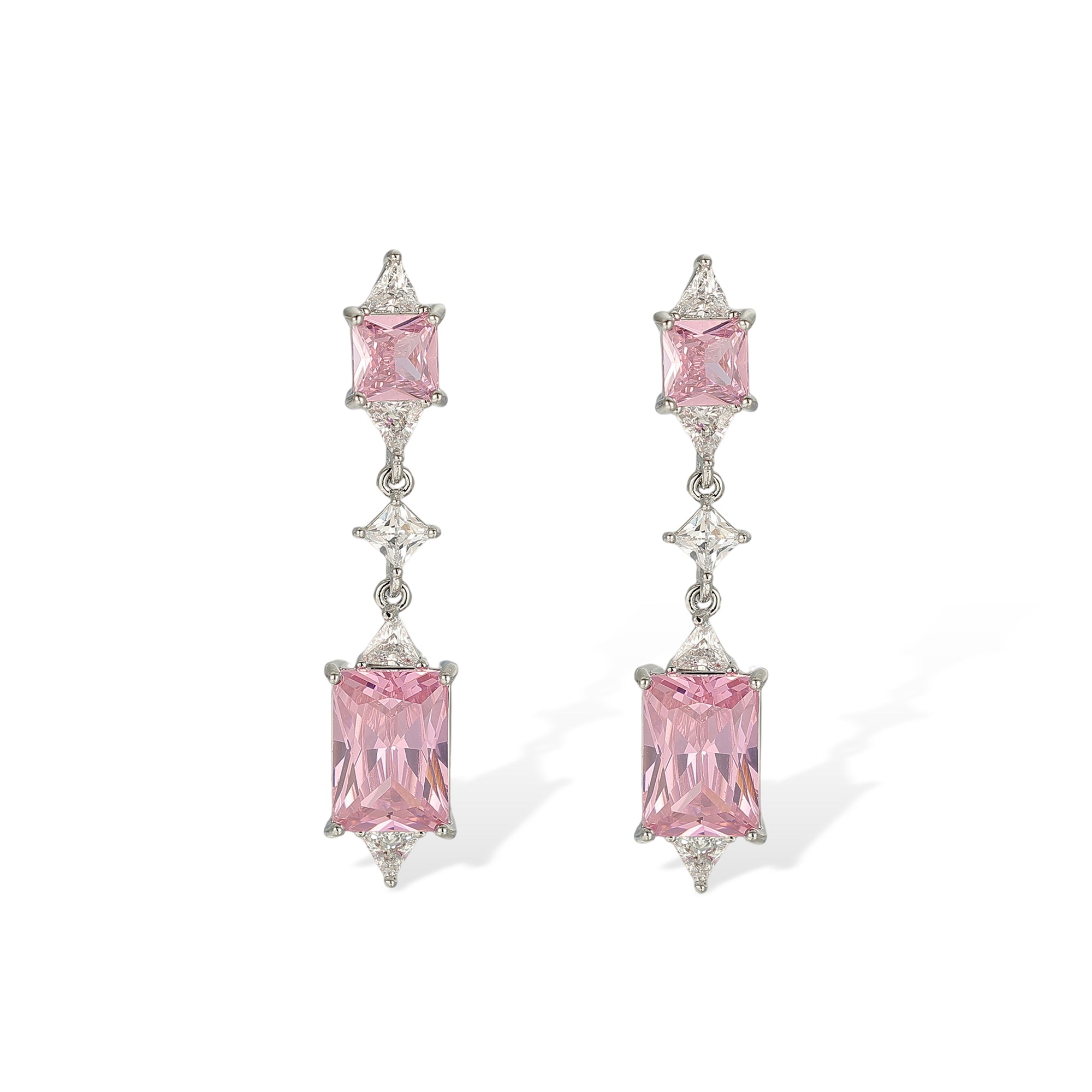 Edelrada Pink Rectangular Earrings & Necklace Set