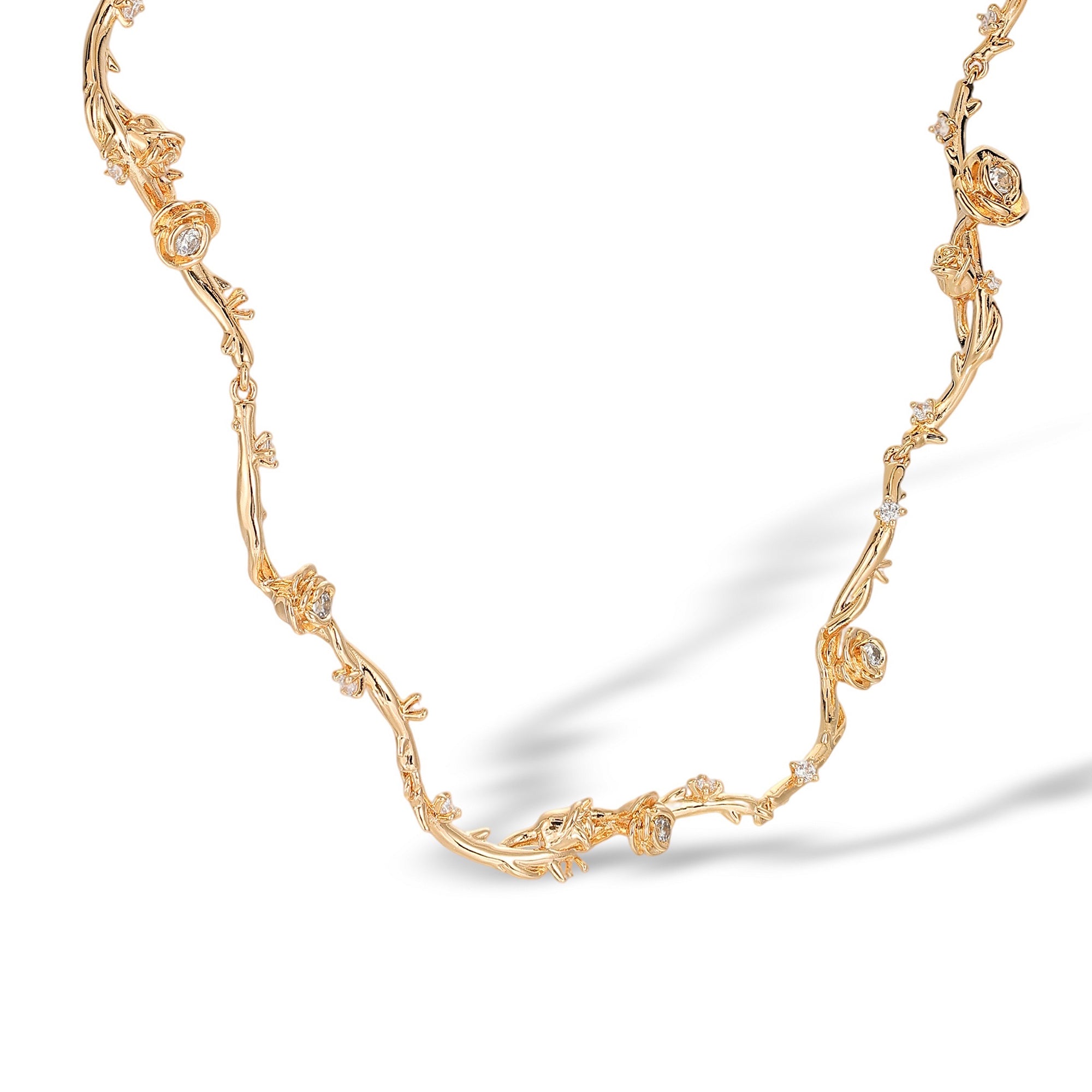Edita 14K Gold Rose Floral Vine Necklace