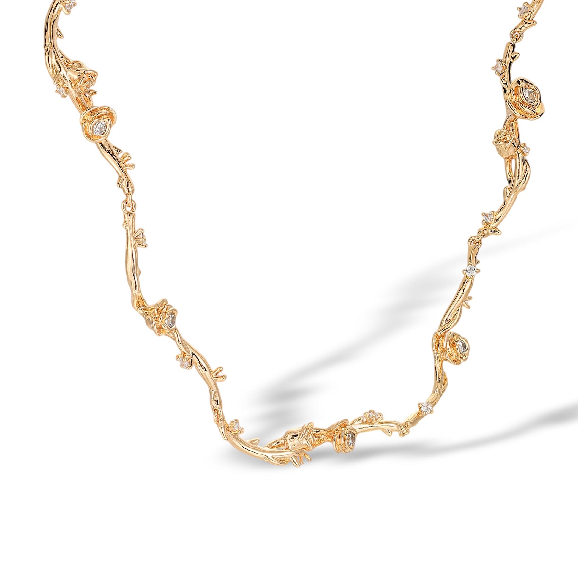 Edita 14K Gold Rose Floral Vine Necklace