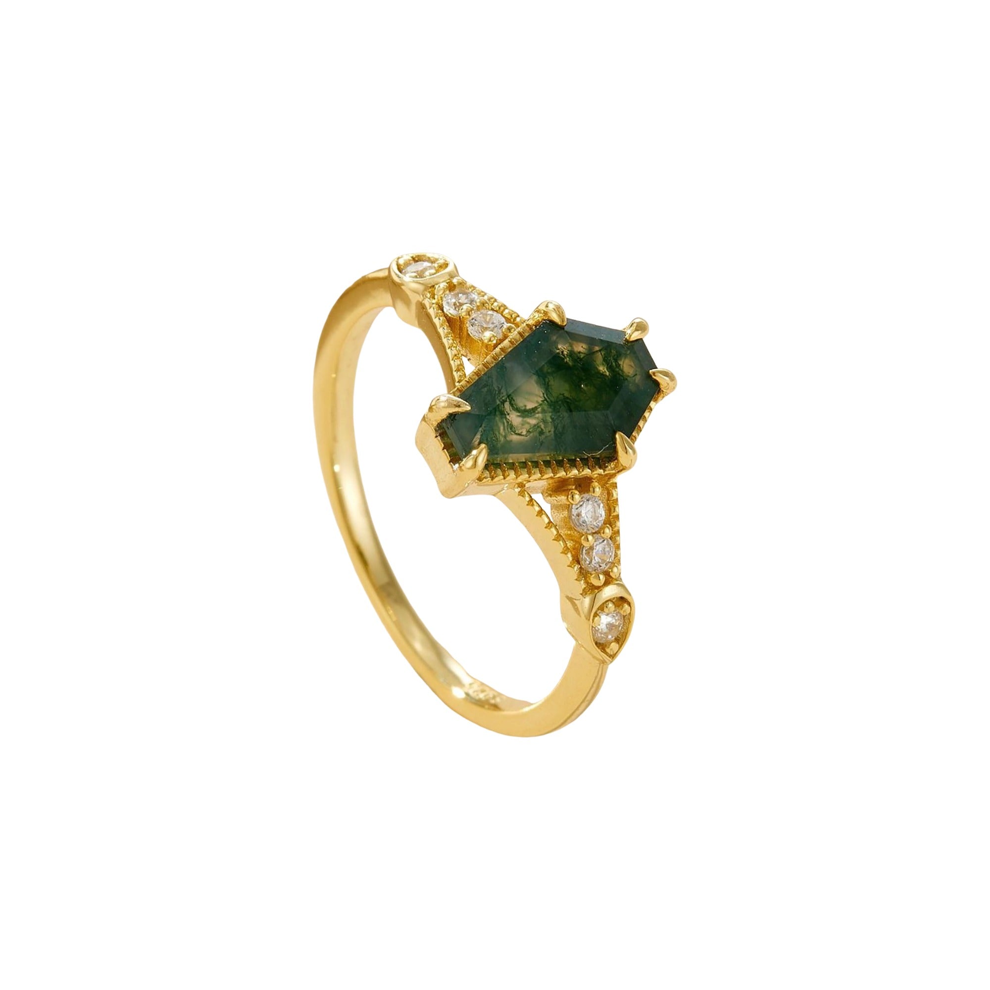 Elina 14K Green Moss Trapezoid Ring Set