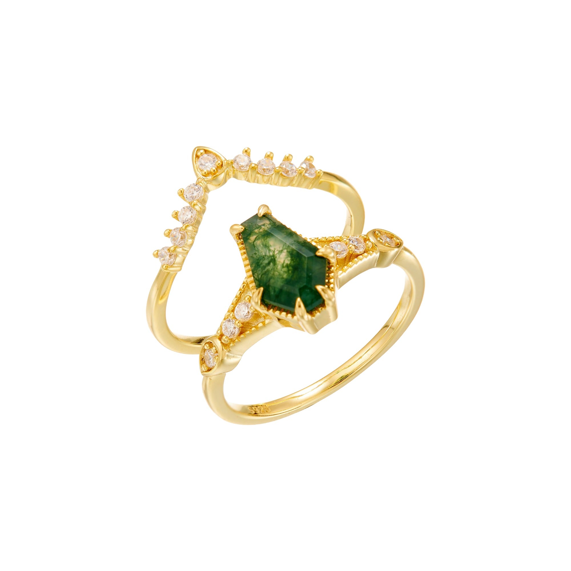 Elina 14K Green Moss Trapezoid Ring Set