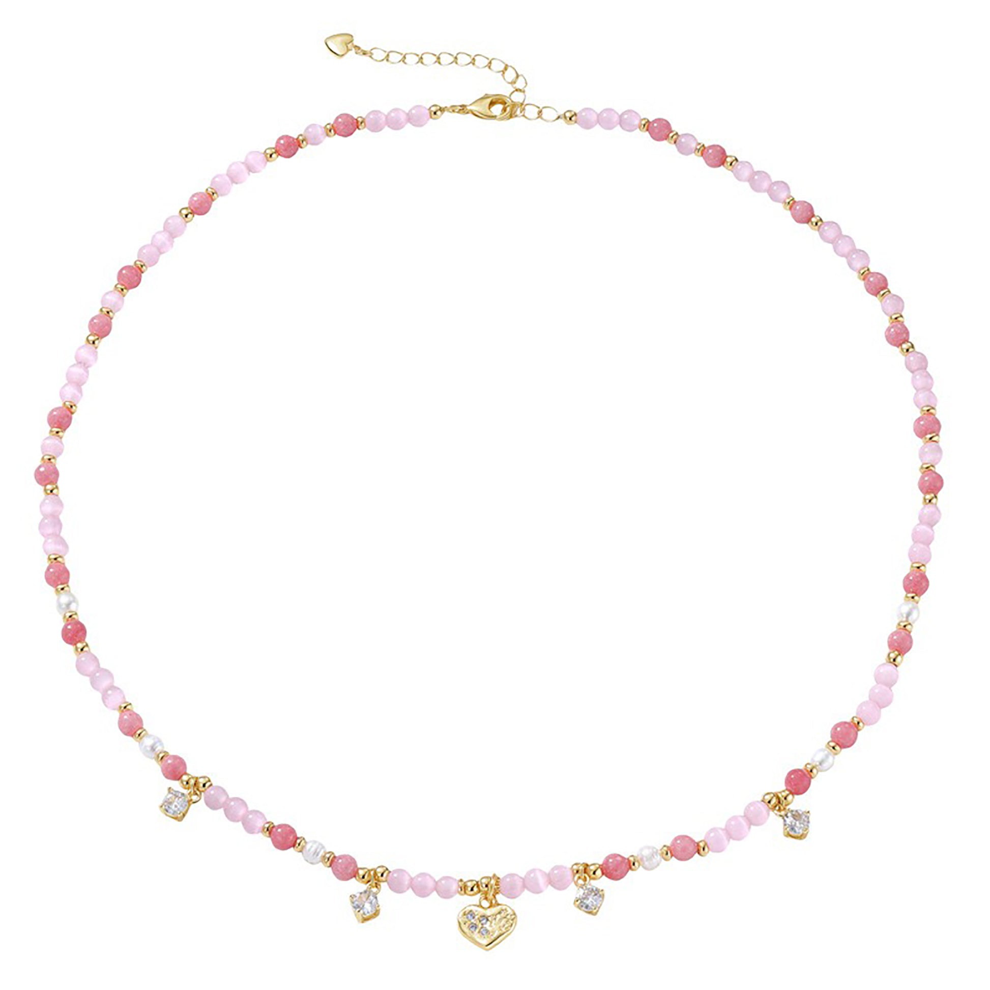 Elsberta Pink Heart Natural Stone Necklace