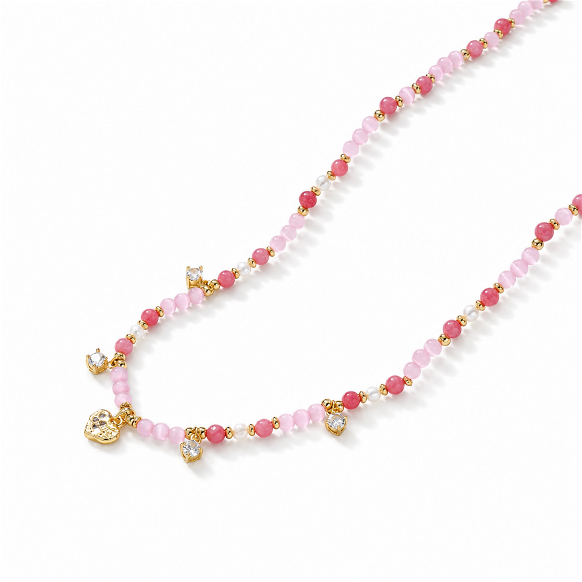 Elsberta Pink Heart Natural Stone Necklace