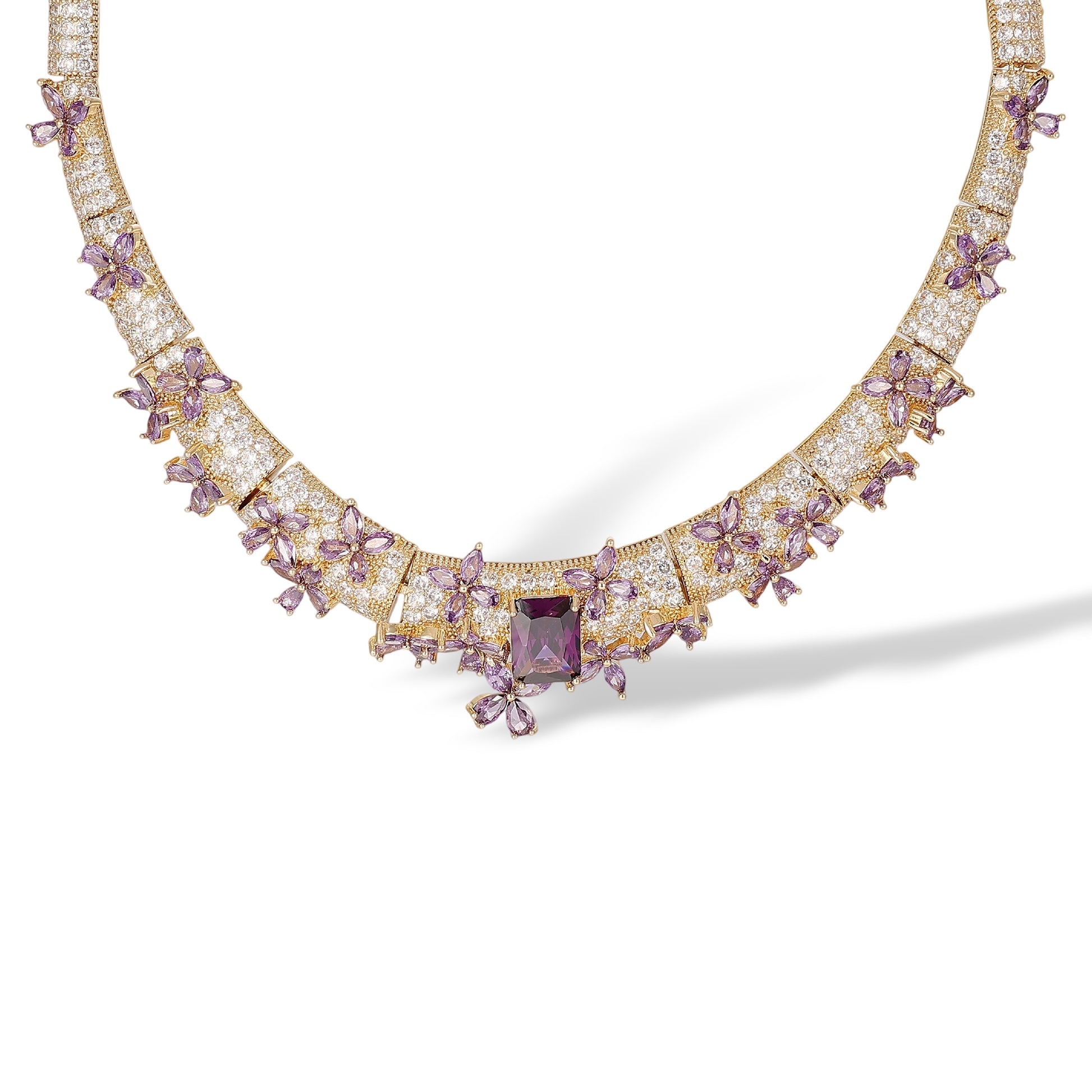 Elshild Purple Butterfly Rectangular Earrings & Necklace Set