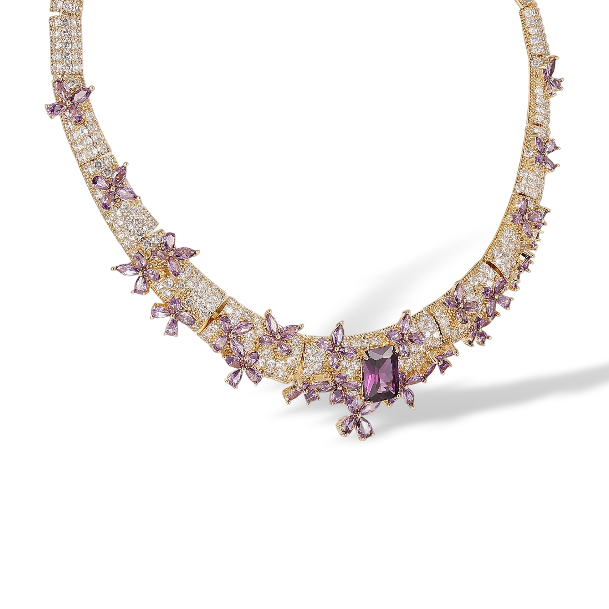 Elshild Purple Butterfly Rectangular Earrings & Necklace Set