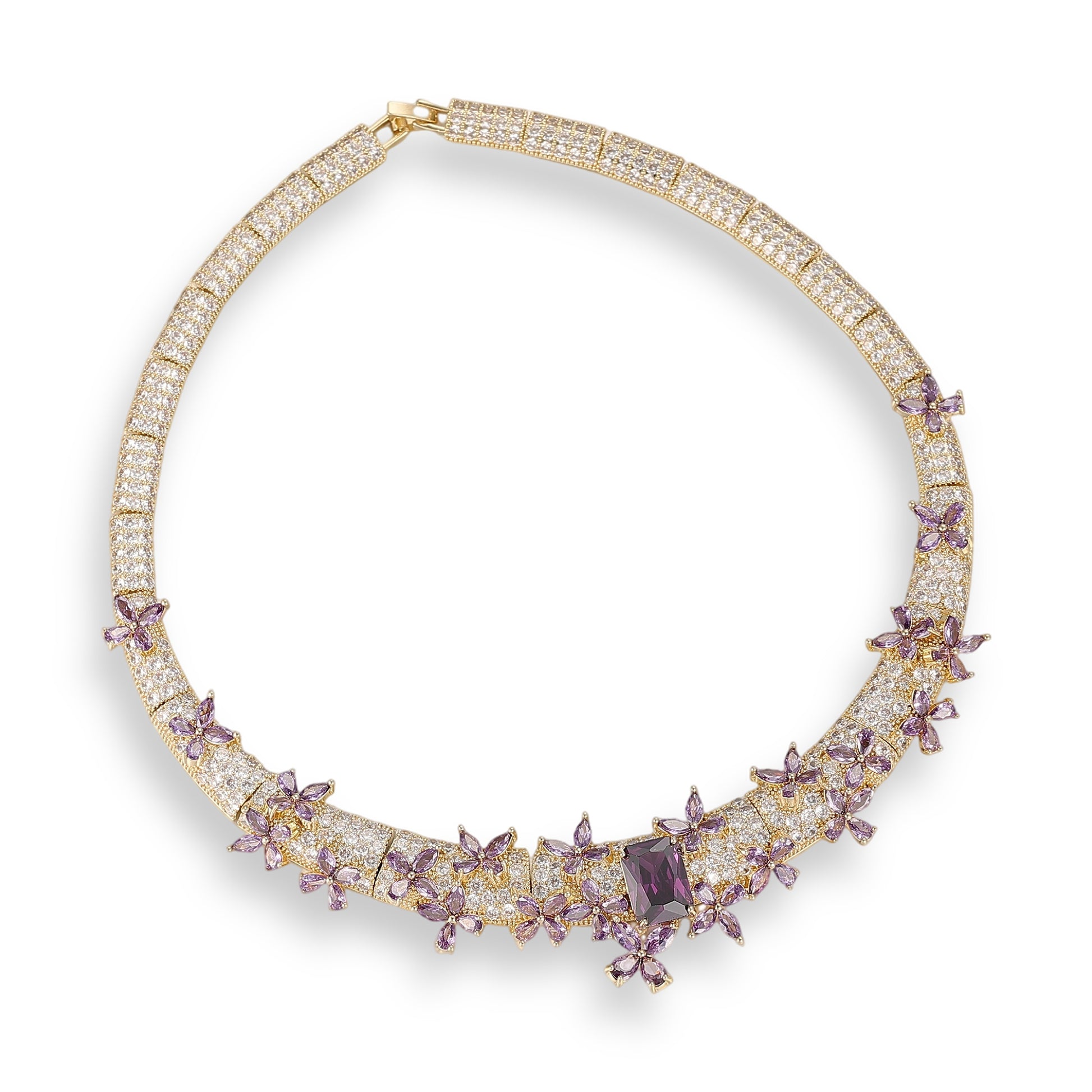 Elshild Purple Butterfly Rectangular Earrings & Necklace Set