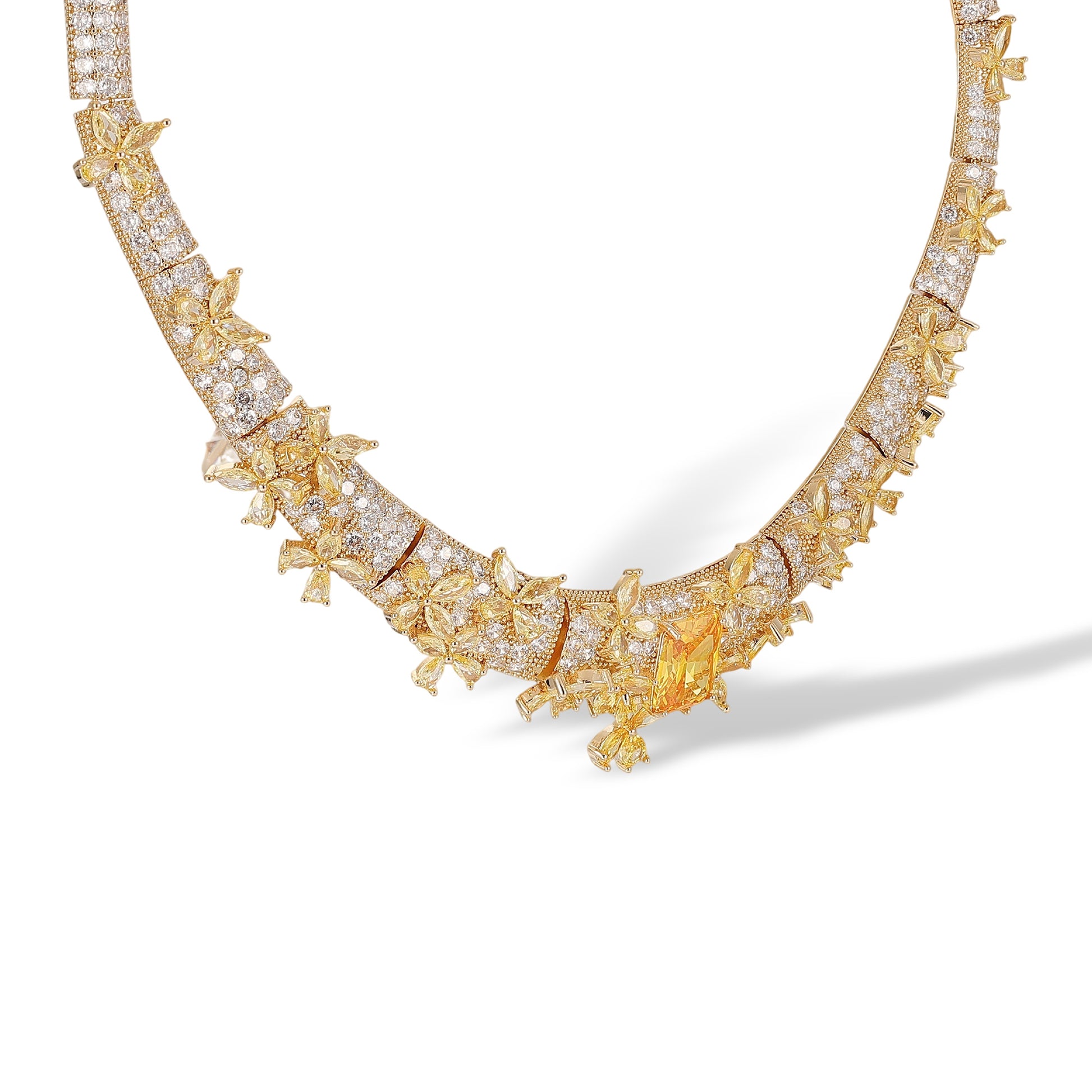 Elshild Yellow Butterfly Rectangular Earrings & Necklace Set