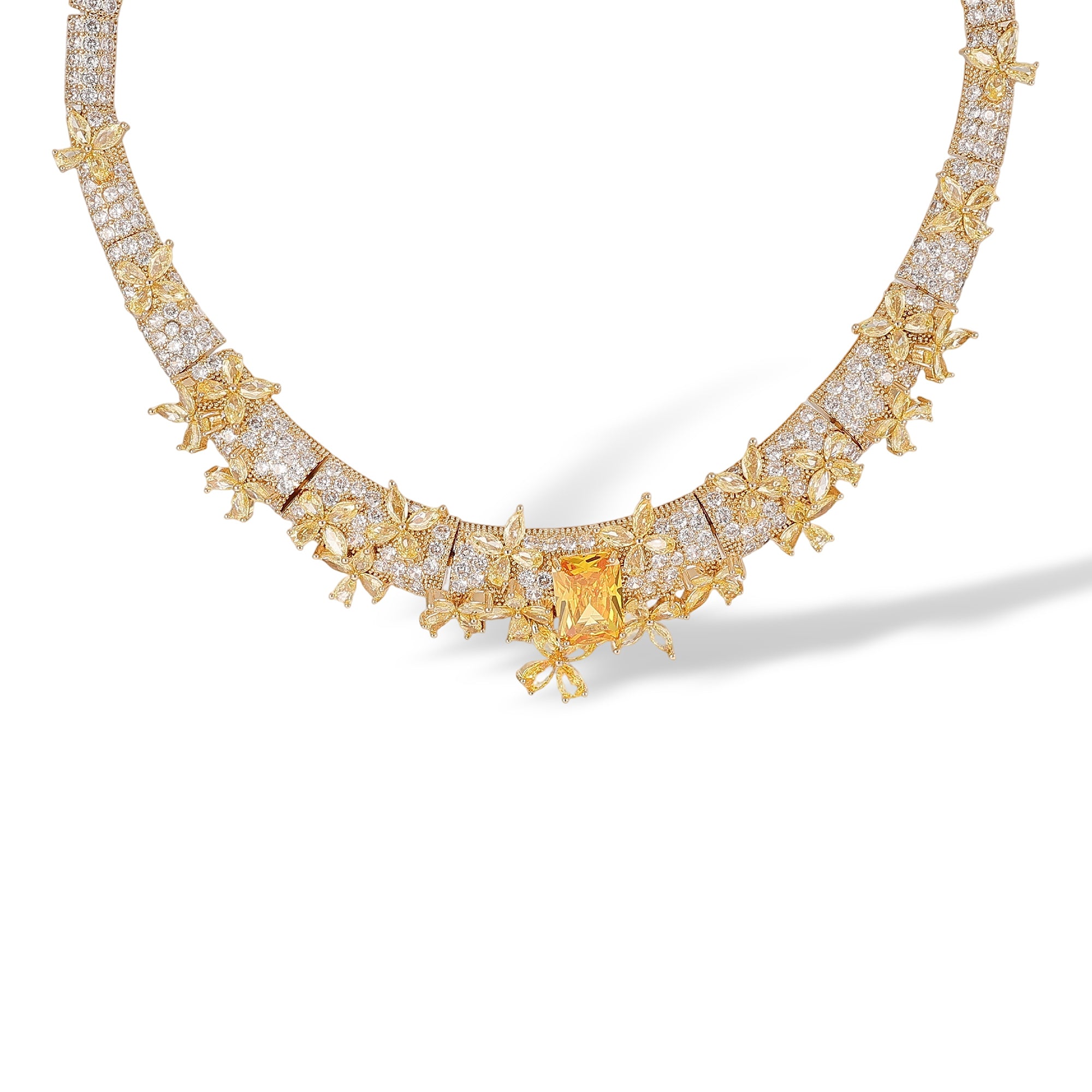 Elshild Yellow Butterfly Rectangular Earrings & Necklace Set