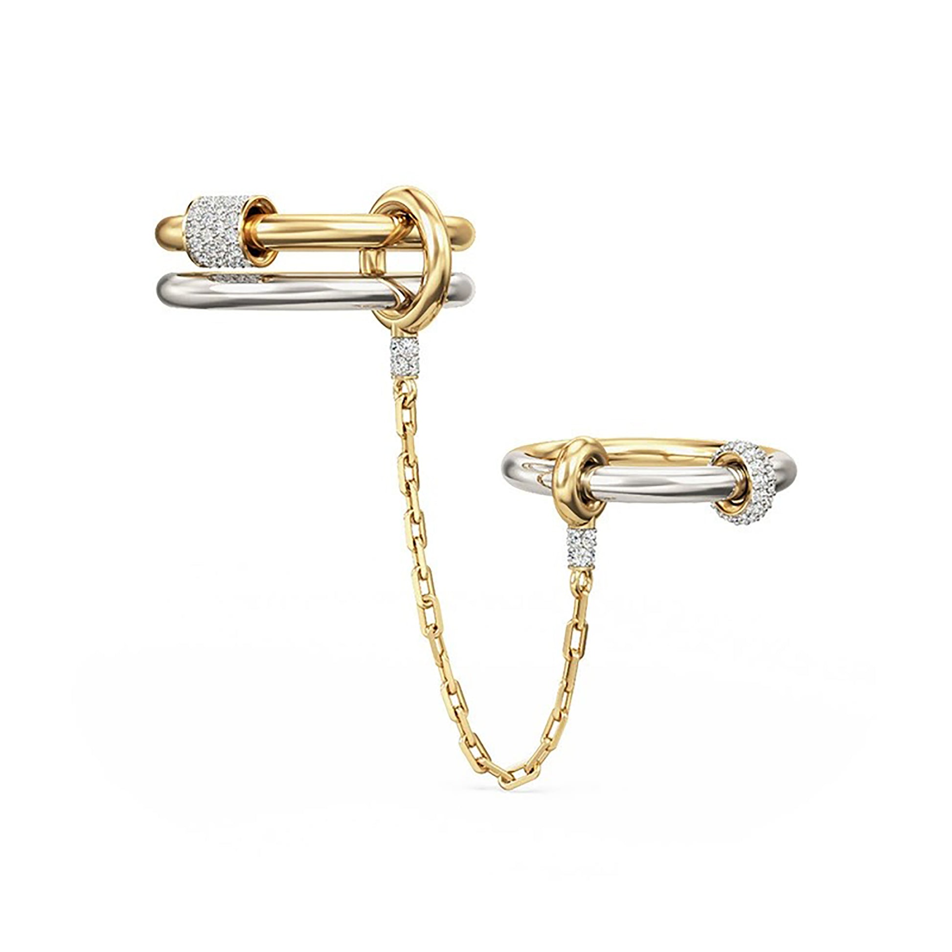 Elsrikea 18K Gold Three-Ring Chain Pavé Ring