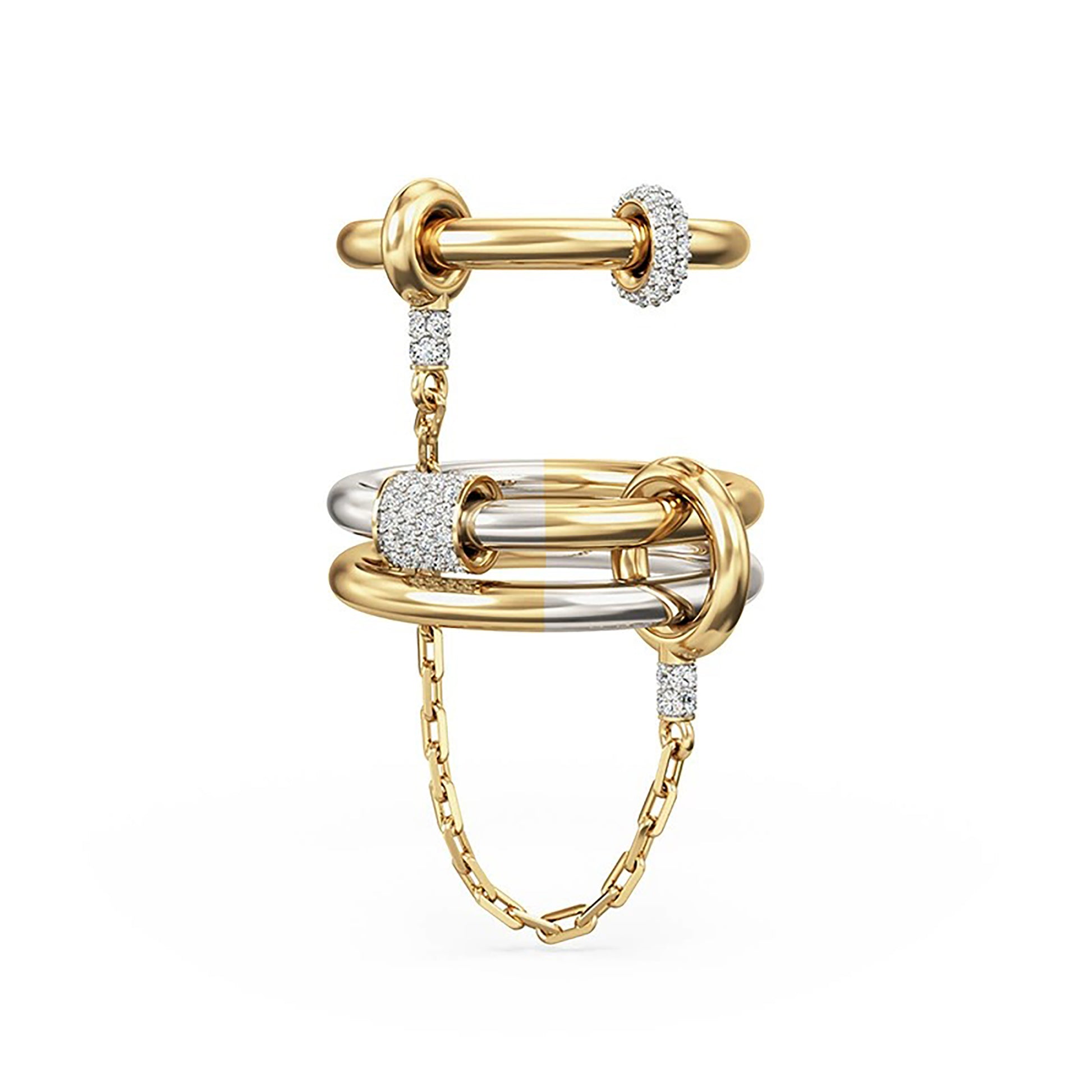 Elsrikea 18K Gold Three-Ring Chain Pavé Ring