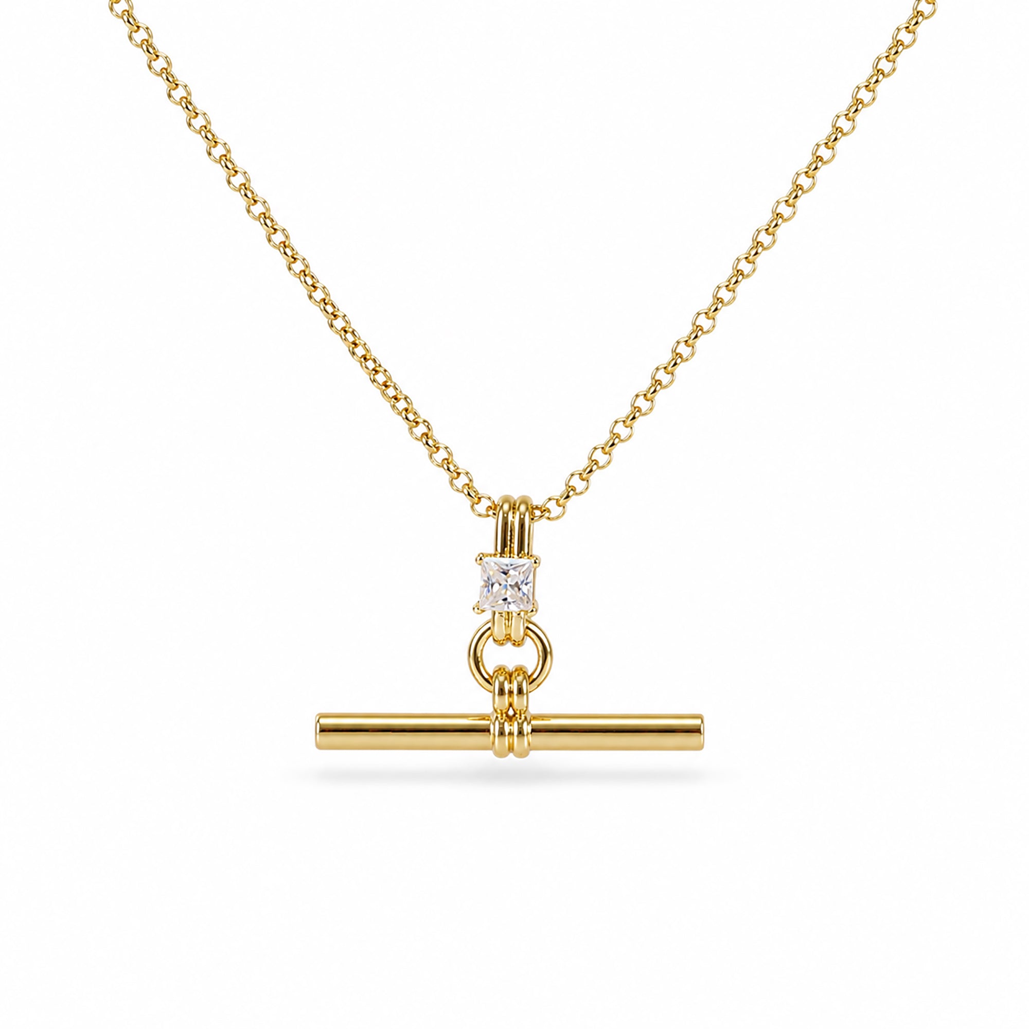 Elstrud 14K Gold Square T Bar Necklace