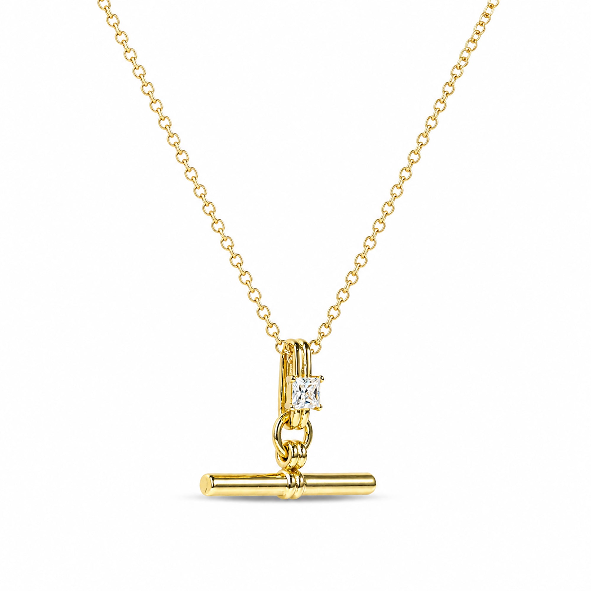 Elstrud 14K Gold Square T Bar Necklace